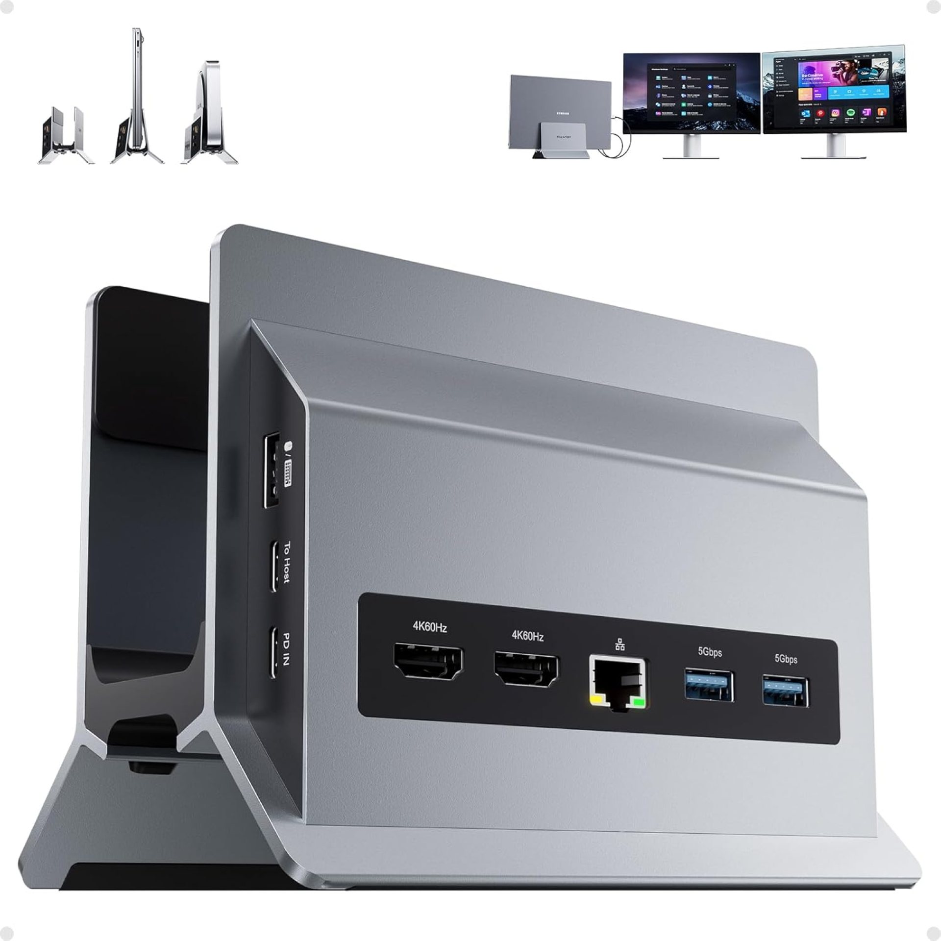 PULWTOP 11 in 1 USB C Docking Station Dual Monitor, Vertical Laptop Dock Stand with 2 x HDMI 4K 60Hz, 3 x USB A/C 10Gbps, 2 x USB A 5Gbps, Ethernet, PD3.0 Docking Station for Type-C Laptops PULWTOP 11 in 1 USB C Docking Station Dual Monitor, Vertical Laptop Dock Stand with 2 x HDMI 4K 60Hz, 3 x USB A/C 10Gbps, 2 x USB A 5Gbps, Ethernet, PD3.0 Docking Station for Type-C Laptops