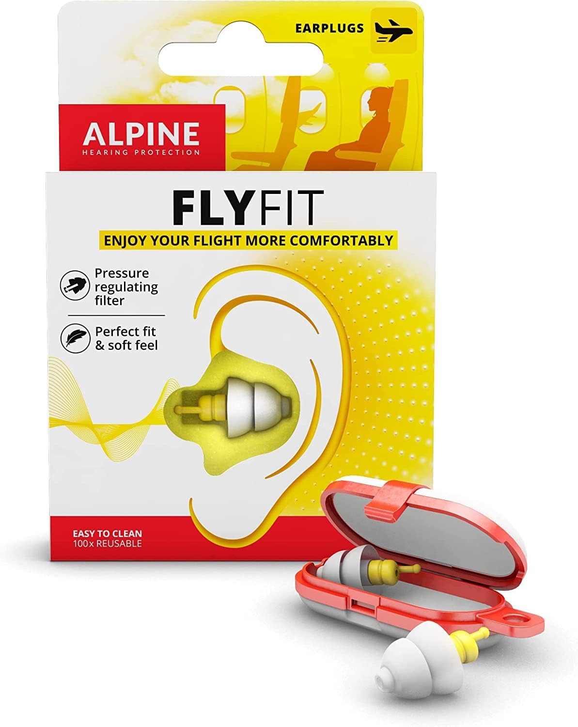 Alpine FlyFit Earplugs for Flying – Prevent Ear Pain & Regulates Air Pressure – Aeroplane Travel Essentials – Comfortable & Reusable with Ultra Soft Filter for Flight – Holiday Essentials – 17 dB Alpine FlyFit Earplugs for Flying – Prevent Ear Pain & Regulates Air Pressure – Aeroplane Travel Essentials – Comfortable & Reusable with Ultra Soft Filter for Flight – Holiday Essentials – 17 dB