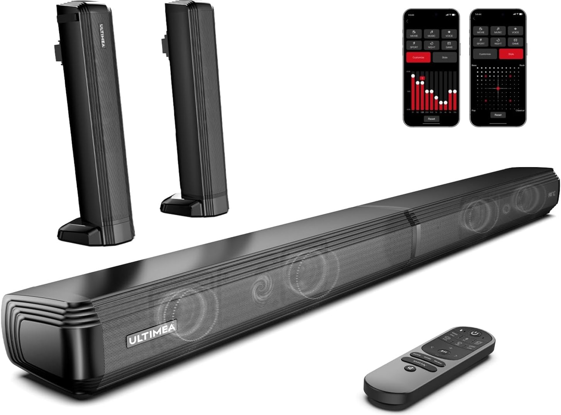 ULTIMEA 2.2ch Sound Bars for TV, Peak Power 100W, App, 2-in-1 Detachable Bluetooth 5.3 Soundbar, 3 EQ Modes, Bass Adjustable for TV Speakers, ARC/Optical/Aux/Wall Mount, Apollo Pro S40 2025 Version ULTIMEA 2.2ch Sound Bars for TV, Peak Power 100W, App, 2-in-1 Detachable Bluetooth 5.3 Soundbar, 3 EQ Modes, Bass Adjustable for TV Speakers, ARC/Optical/Aux/Wall Mount, Apollo Pro S40 2025 Version