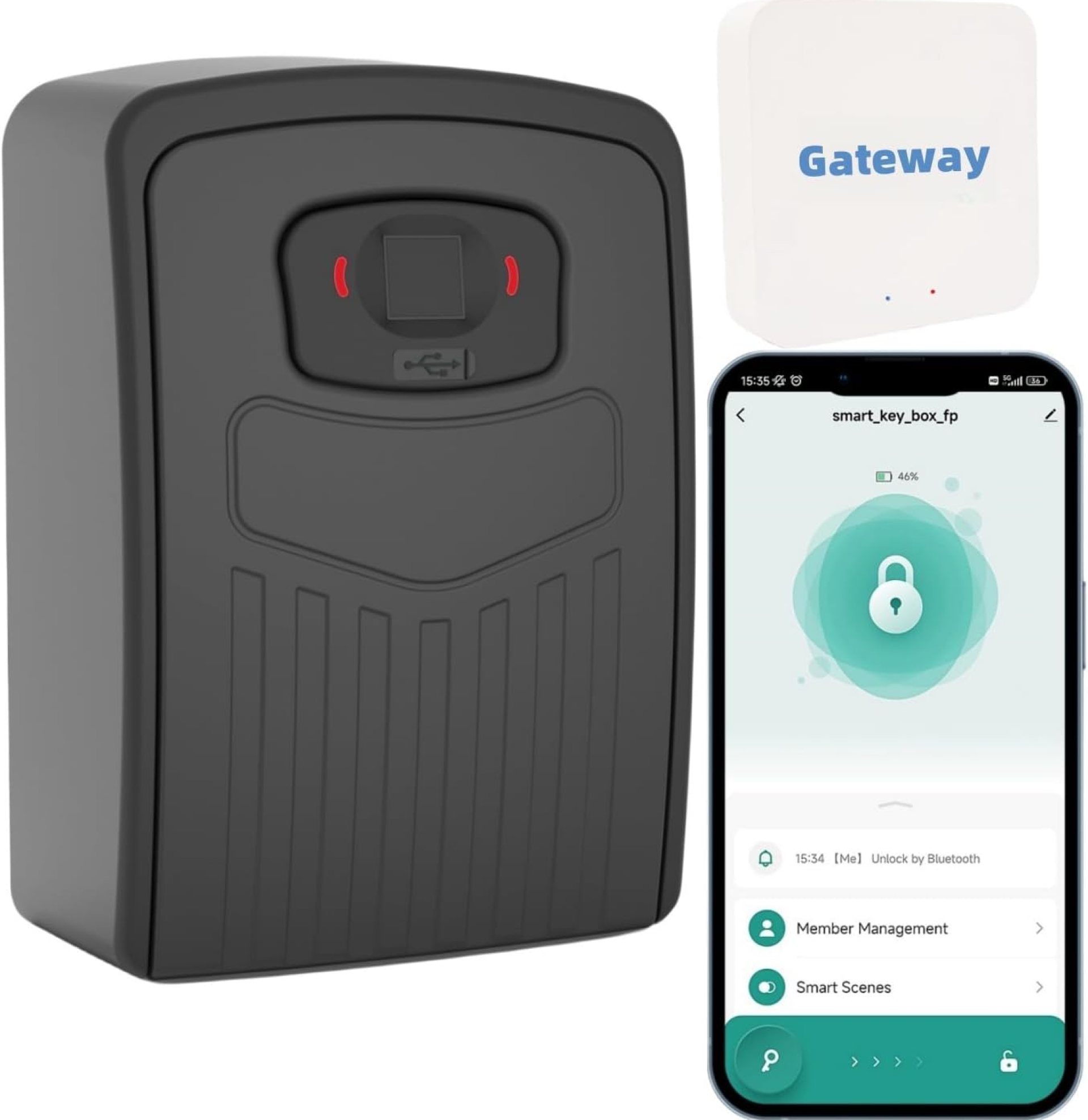 Loccess Smart Fingerprint Key Lock Box, Black, Bluetooth, WiFi Gateway, Remote Access, Large Capacity, Android/iOS App, Outdoor Key Safe Box Loccess Smart Fingerprint Key Lock Box, Black, Bluetooth, WiFi Gateway, Remote Access, Large Capacity, Android/iOS App, Outdoor Key Safe Box