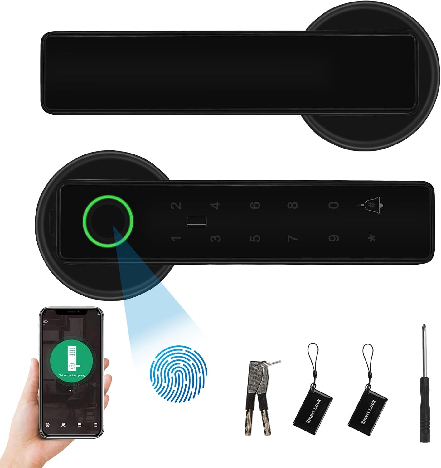 ConBlom Smart Lock, Fingerprint Smart Handle, 5-in-1 Electronic Digital Touch Lock, Left-Right Adjustable for Front Door, Home, Office, Apartment (Black) ConBlom Smart Lock, Fingerprint Smart Handle, 5-in-1 Electronic Digital Touch Lock, Left-Right Adjustable for Front Door, Home, Office, Apartment (Black)