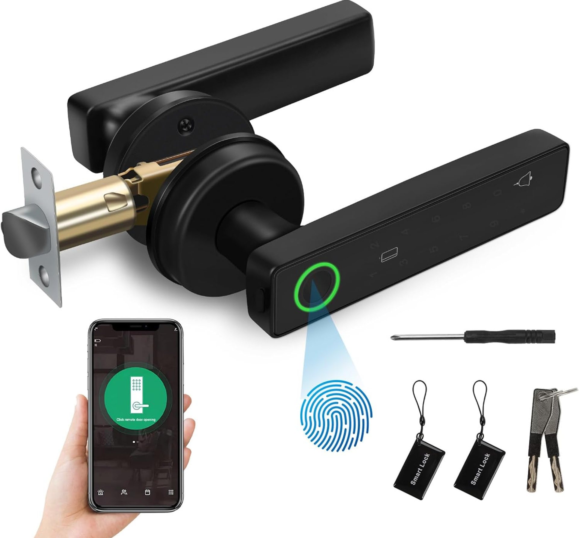 ConBlom Smart Lock – 5-in-1 Keyless Entry Fingerprint Door Lock with Touchscreen, APP & RFID Card Access – Adjustable Left/Right Hand Installation for Front Door, Home, Office, Apartment (Black) ConBlom Smart Lock – 5-in-1 Keyless Entry Fingerprint Door Lock with Touchscreen, APP & RFID Card Access – Adjustable Left/Right Hand Installation for Front Door, Home, Office, Apartment (Black)