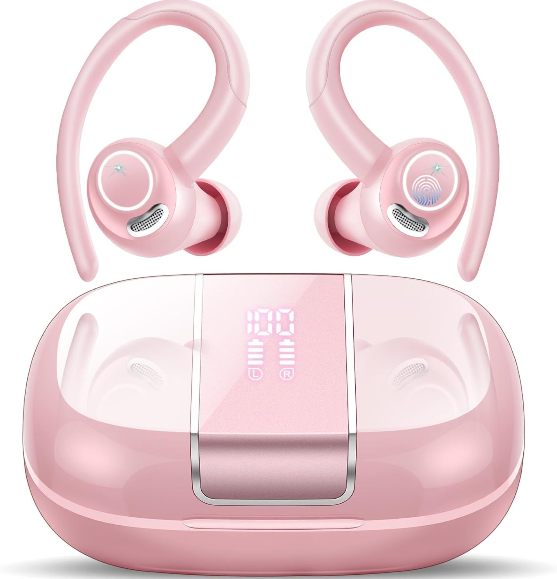 Csasan Wireless Earbuds, Bluetooth 5.3 Headphones with ENC Noise Canceling Mic, 3D Stereo Wireless Earphones, 48H LED Display Ear buds with Earhooks, IPX7 Waterproof for Sport/Running/Gym/Pink Csasan Wireless Earbuds, Bluetooth 5.3 Headphones with ENC Noise Canceling Mic, 3D Stereo Wireless Earphones, 48H LED Display Ear buds with Earhooks, IPX7 Waterproof for Sport/Running/Gym/Pink