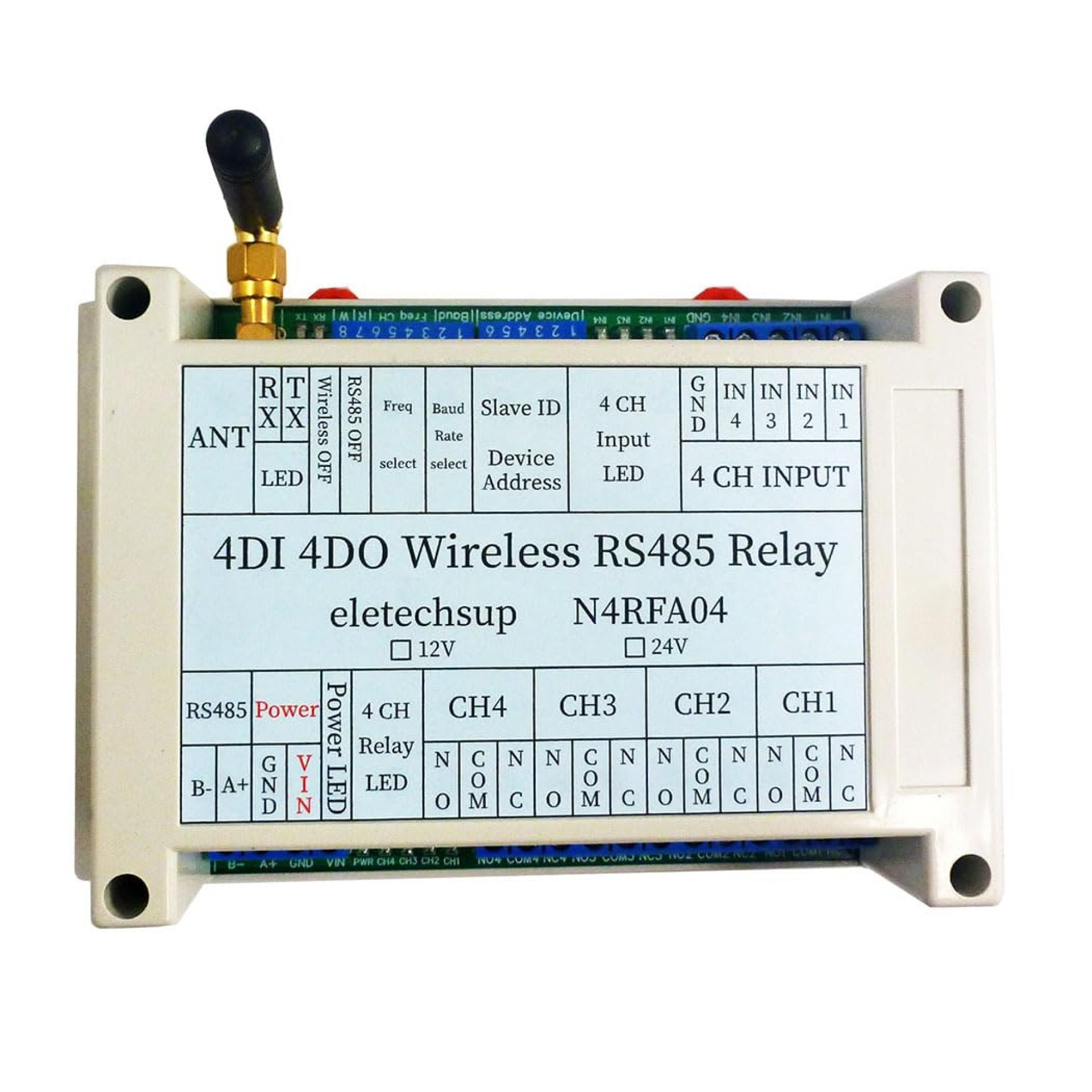 4 Channel 4DI-DO 433M RS485 Relay Module,Wireless 4CH RS485 Bus Relay Module RF Master-Slave Networking Remote IO Swicth Board for PLC Industrial Equipment (24V) 4 Channel 4DI-DO 433M RS485 Relay Module,Wireless 4CH RS485 Bus Relay Module RF Master-Slave Networking Remote IO Swicth Board for PLC Industrial Equipment (24V)