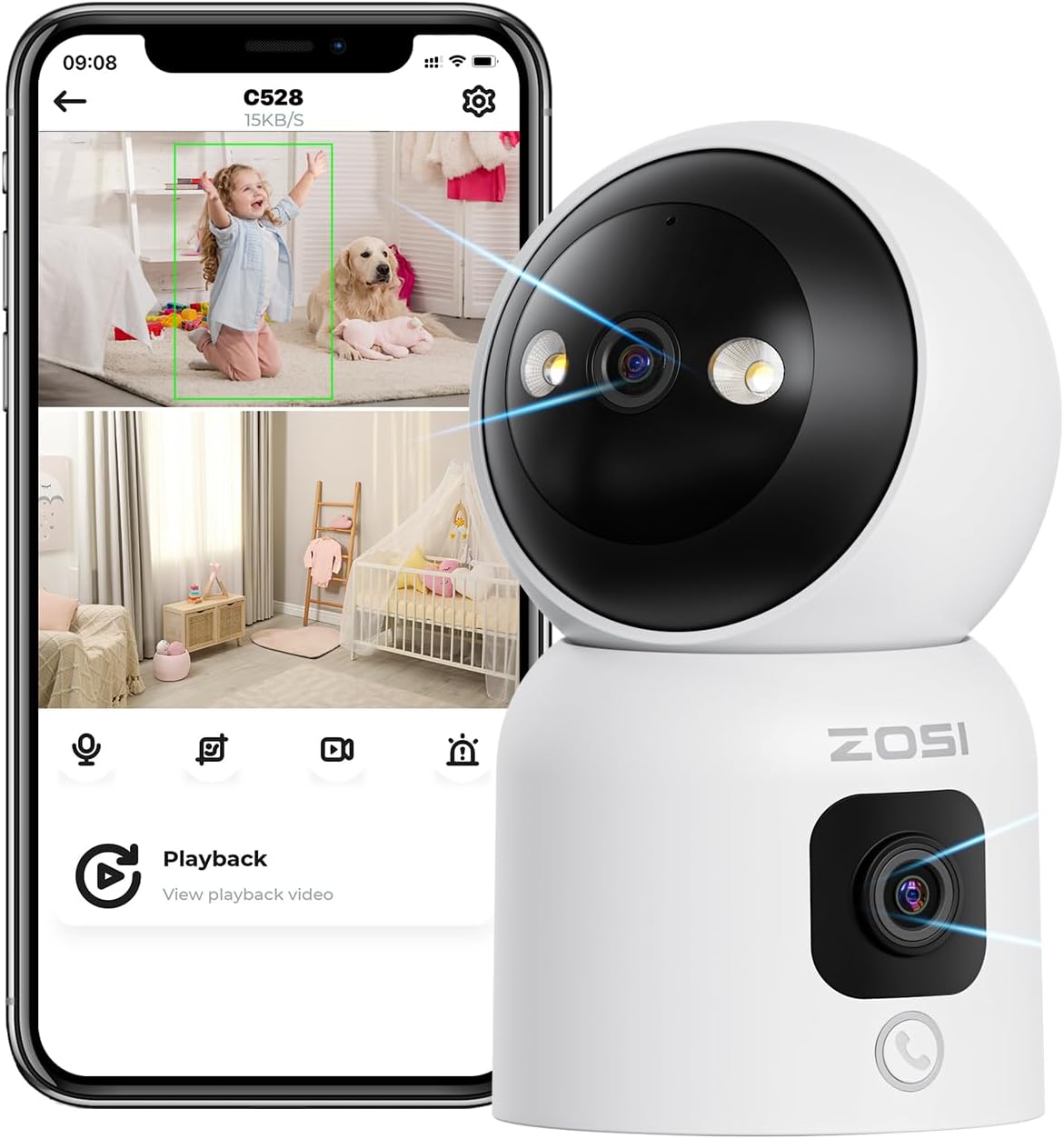 ZOSI 2-in-1 WiFi CCTV Camera Indoor 2MP+2MP, 360° Dual-Lens Views Pan/Tilt Home Security Baby/Elder/Pet Monitor with 2 Way Audio, Click/Gesture Call, Color Night Vision, Smart Detection, C528D4 ZOSI 2-in-1 WiFi CCTV Camera Indoor 2MP+2MP, 360° Dual-Lens Views Pan/Tilt Home Security Baby/Elder/Pet Monitor with 2 Way Audio, Click/Gesture Call, Color Night Vision, Smart Detection, C528D4