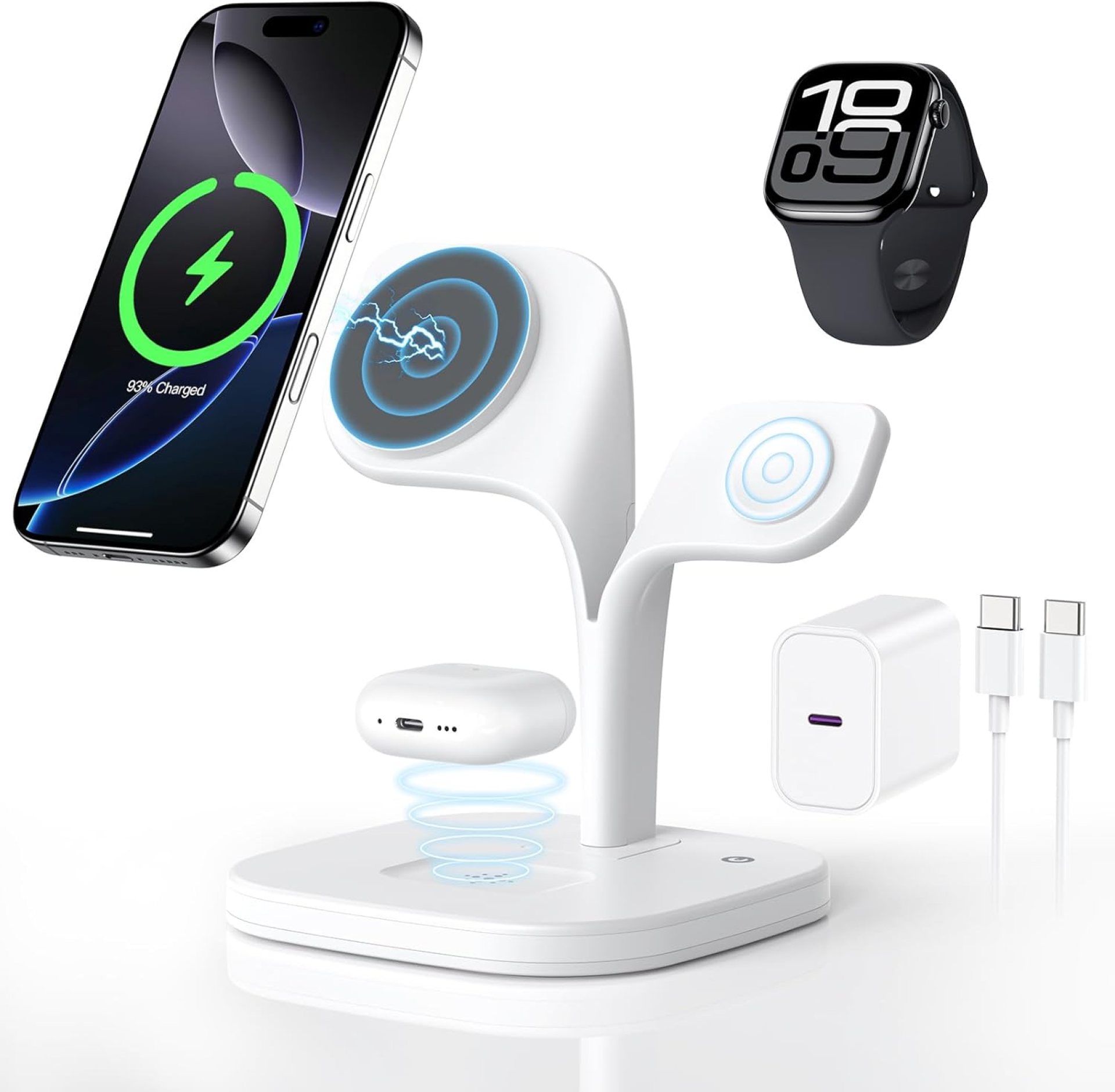 3 in 1 Wireless charging Station for MagSafe, Magnetic Wireless Charger for Apple Devices iPhone 16/15/14/13/12 Series, AirPods Pro 4/3/2, Apple Watch Series/ultra (Adapter Included) (White) 3 in 1 Wireless charging Station for MagSafe, Magnetic Wireless Charger for Apple Devices iPhone 16/15/14/13/12 Series, AirPods Pro 4/3/2, Apple Watch Series/ultra (Adapter Included) (White)