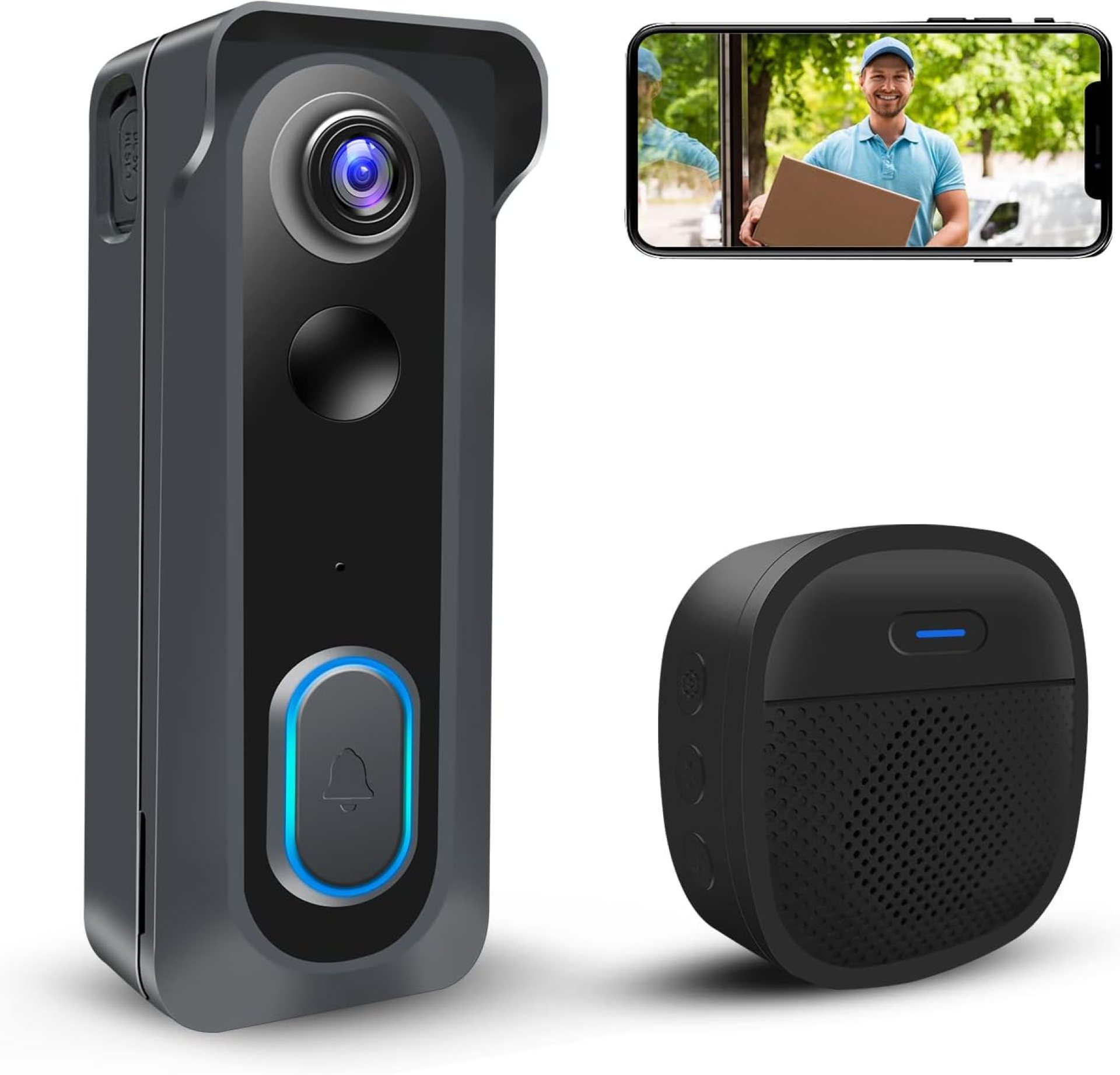 Wireless Video Doorbell Camera with Chime, Smart WiFi Door Bells with Voice Changer, PIR Motion Detection,1080P HD, Night Vision, Two-Way Audio, Battery Powered, 2.4G WiFi, IP66, Works with Alexa Wireless Video Doorbell Camera with Chime, Smart WiFi Door Bells with Voice Changer, PIR Motion Detection,1080P HD, Night Vision, Two-Way Audio, Battery Powered, 2.4G WiFi, IP66, Works with Alexa