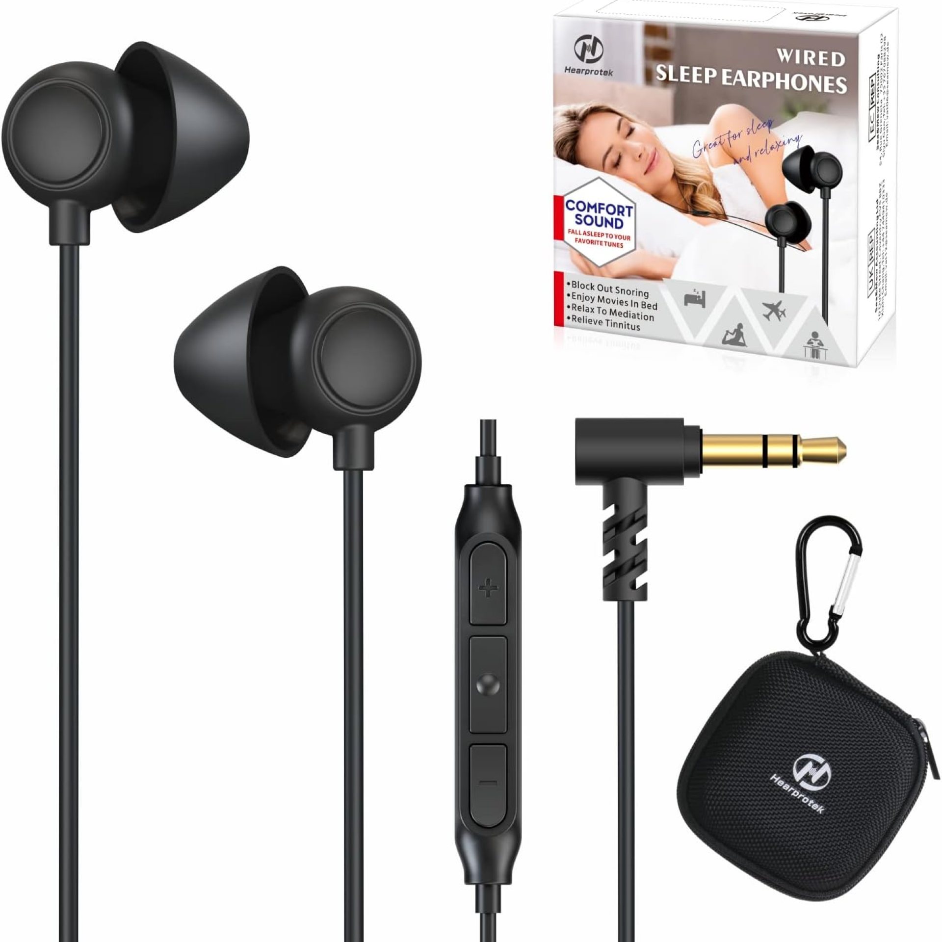 Hearprotek Sleep Earbuds, 2 Pairs Soft Comfortable in-Ear Earphones with mic-Low Profile Noise Reduction Headphones for Sleeping on Side, snoring, Yoga, Travel, Mediation & Relaxation Hearprotek Sleep Earbuds, 2 Pairs Soft Comfortable in-Ear Earphones with mic-Low Profile Noise Reduction Headphones for Sleeping on Side, snoring, Yoga, Travel, Mediation & Relaxation