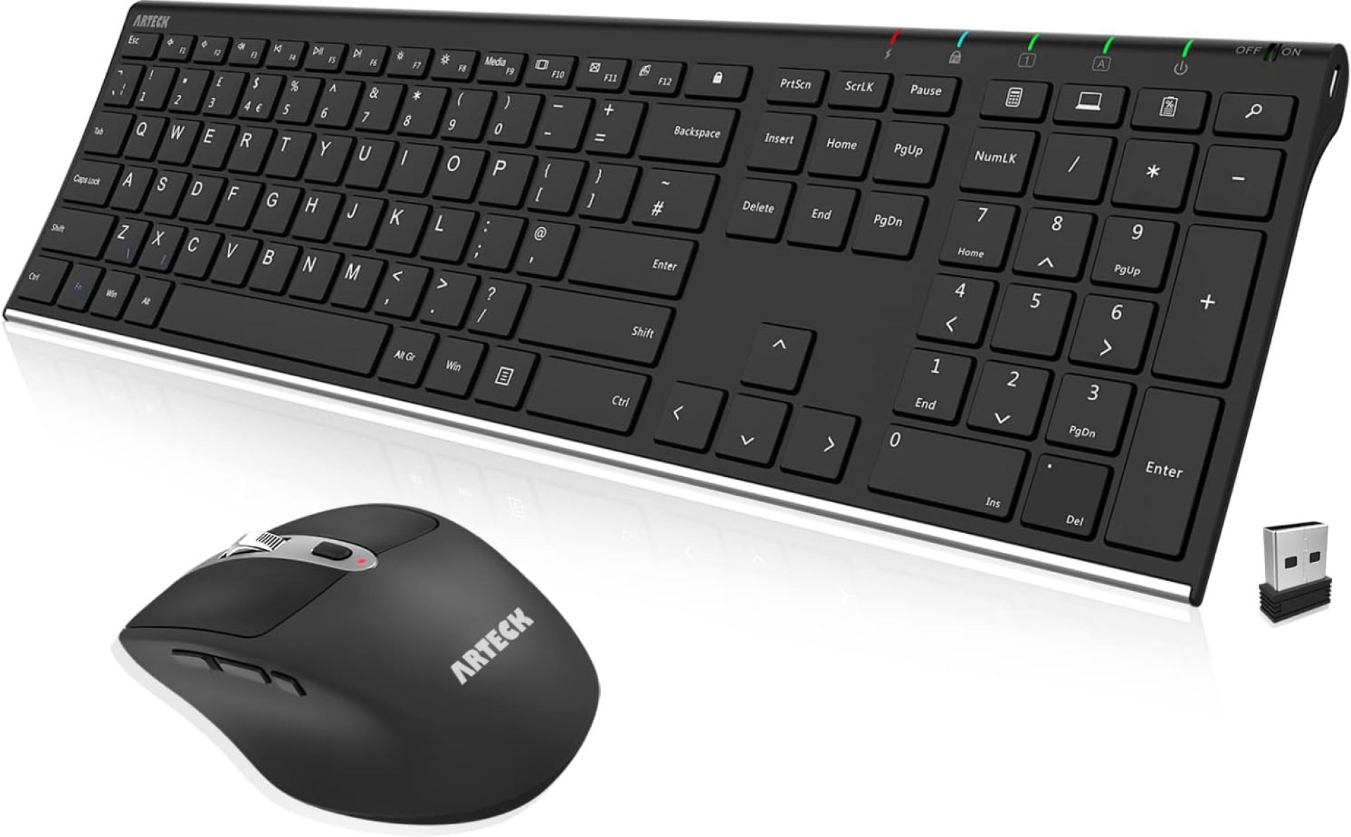Arteck 2.4G Wireless Keyboard and Mouse Combo Stainless Full Size Keyboard and Ergonomic Mouse with Side Buttons for Computer Desktop PC Laptop and Windows 11/10/8/7 Build in Rechargeable Battery Arteck 2.4G Wireless Keyboard and Mouse Combo Stainless Full Size Keyboard and Ergonomic Mouse with Side Buttons for Computer Desktop PC Laptop and Windows 11/10/8/7 Build in Rechargeable Battery