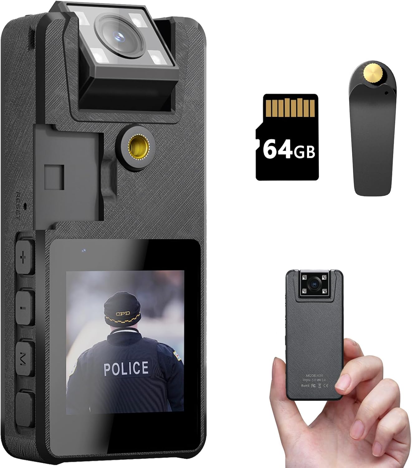 Hoestr 64GB Body Camera, 1296P HD Body Cam (3000mAh) with IR Night Vision and 180° Rotatable Lens, Body Cameras with Audio and Video Ideal for Personal Civilians, Police Law Enforcement Hoestr 64GB Body Camera, 1296P HD Body Cam (3000mAh) with IR Night Vision and 180° Rotatable Lens, Body Cameras with Audio and Video Ideal for Personal Civilians, Police Law Enforcement