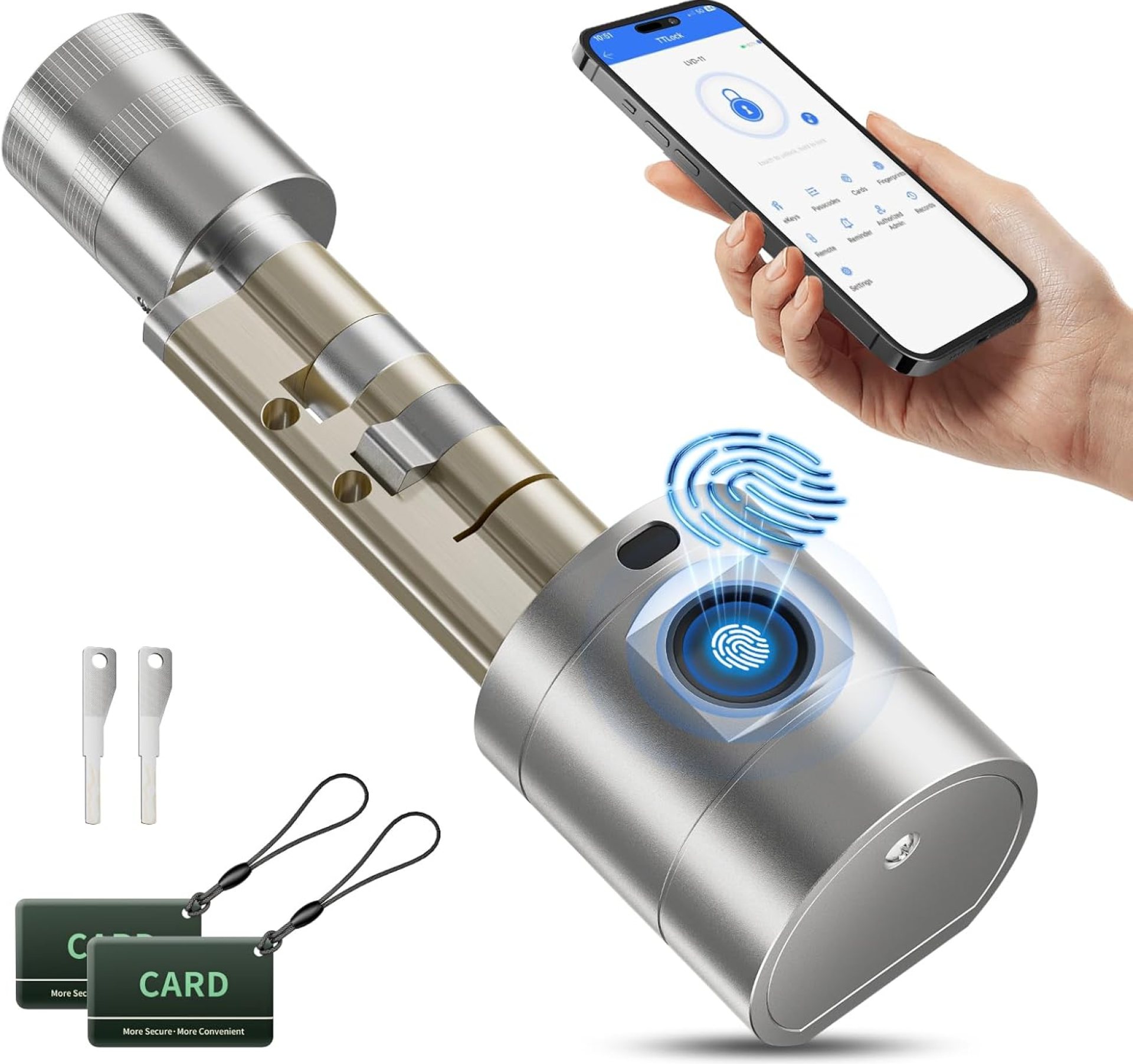 Fingerprint Door Lock, Waterproof Smart Lock, Biometric Fingerprint Door Lock with App and Smart Card, Adjustable Length for 75-100mm Door Keyless Password and Bluetooth Smart Electronic Door Lock Fingerprint Door Lock, Waterproof Smart Lock, Biometric Fingerprint Door Lock with App and Smart Card, Adjustable Length for 75-100mm Door Keyless Password and Bluetooth Smart Electronic Door Lock