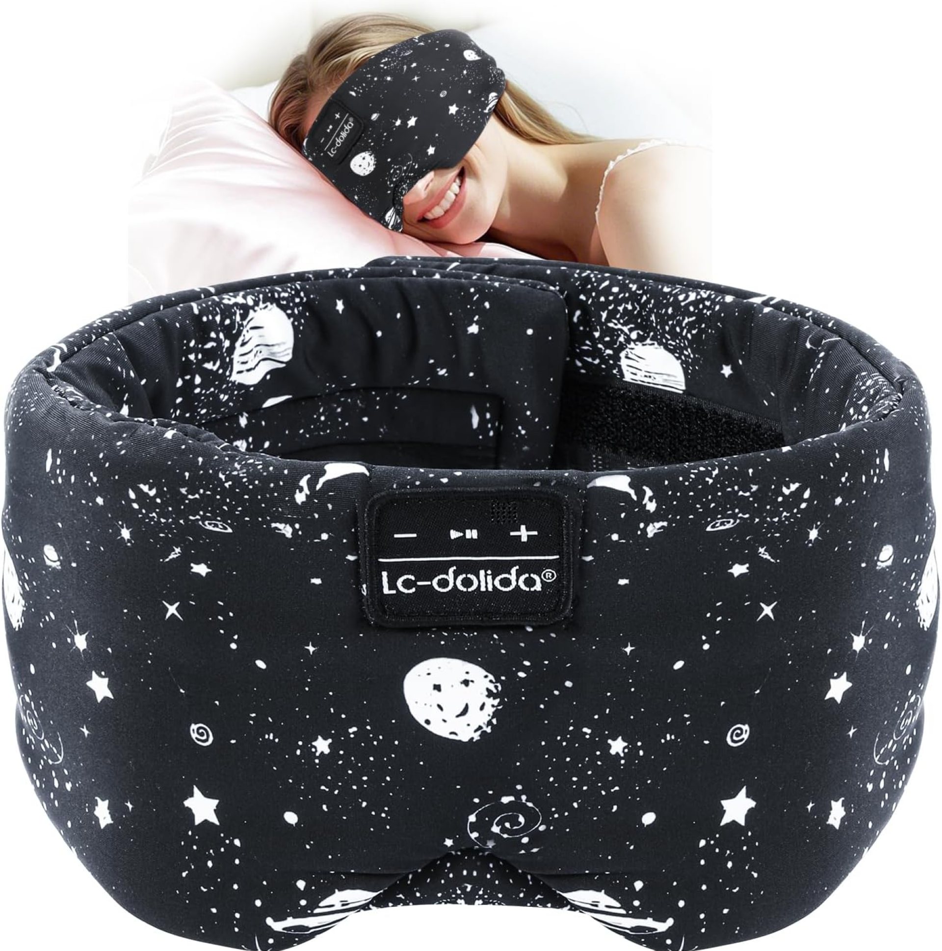 LC-dolida Bluetooth Sleep Mask with Headphones, Upgraded Widened Bluetooth Sleep Headphones 100% Blackout Eye Mask Headphone for All Seasons,Soft Eye Mask for Sleeping for Travel/Nap/Yoga/Relaxation LC-dolida Bluetooth Sleep Mask with Headphones, Upgraded Widened Bluetooth Sleep Headphones 100% Blackout Eye Mask Headphone for All Seasons,Soft Eye Mask for Sleeping for Travel/Nap/Yoga/Relaxation