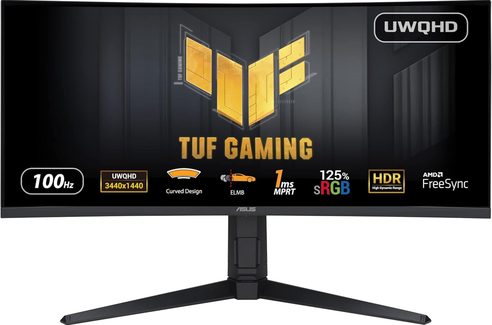 ASUS TUF Gaming VG34VQEL1A Curved Gaming Monitor – 34 inch UWQHD (3440 x 1440), 100Hz, Curved design, Extreme Low Motion Blur, Freesync, 1ms (MPRT),125% sRGB, HDR ASUS TUF Gaming VG34VQEL1A Curved Gaming Monitor – 34 inch UWQHD (3440 x 1440), 100Hz, Curved design, Extreme Low Motion Blur, Freesync, 1ms (MPRT),125% sRGB, HDR