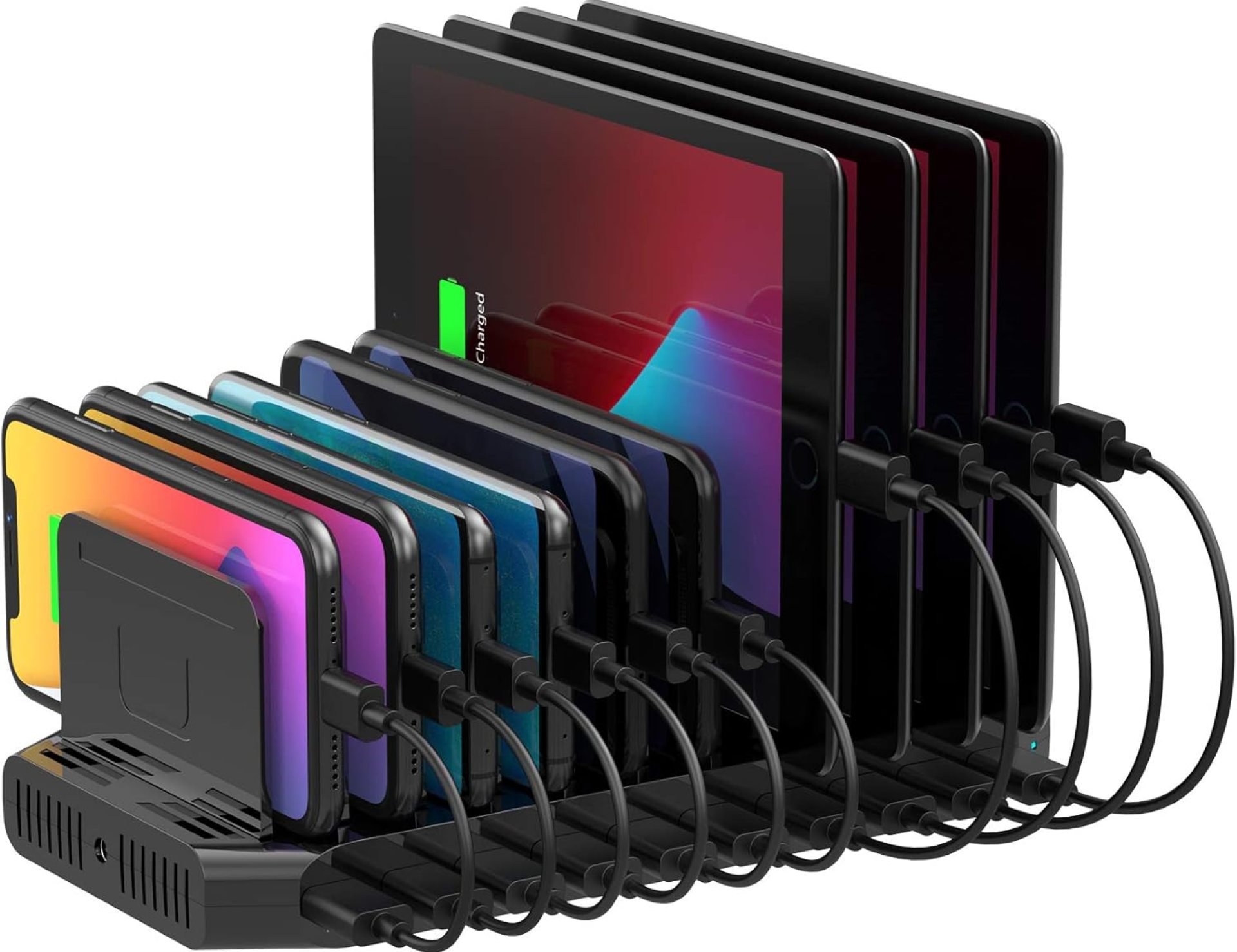 60W USB Charging Station, 10 Ports Multi Charging Station with Adjustable Dividers and Smart IC, Multiple Device Charger Station for Cell Phones, Tablets, and Other Electronics 60W USB Charging Station, 10 Ports Multi Charging Station with Adjustable Dividers and Smart IC, Multiple Device Charger Station for Cell Phones, Tablets, and Other Electronics