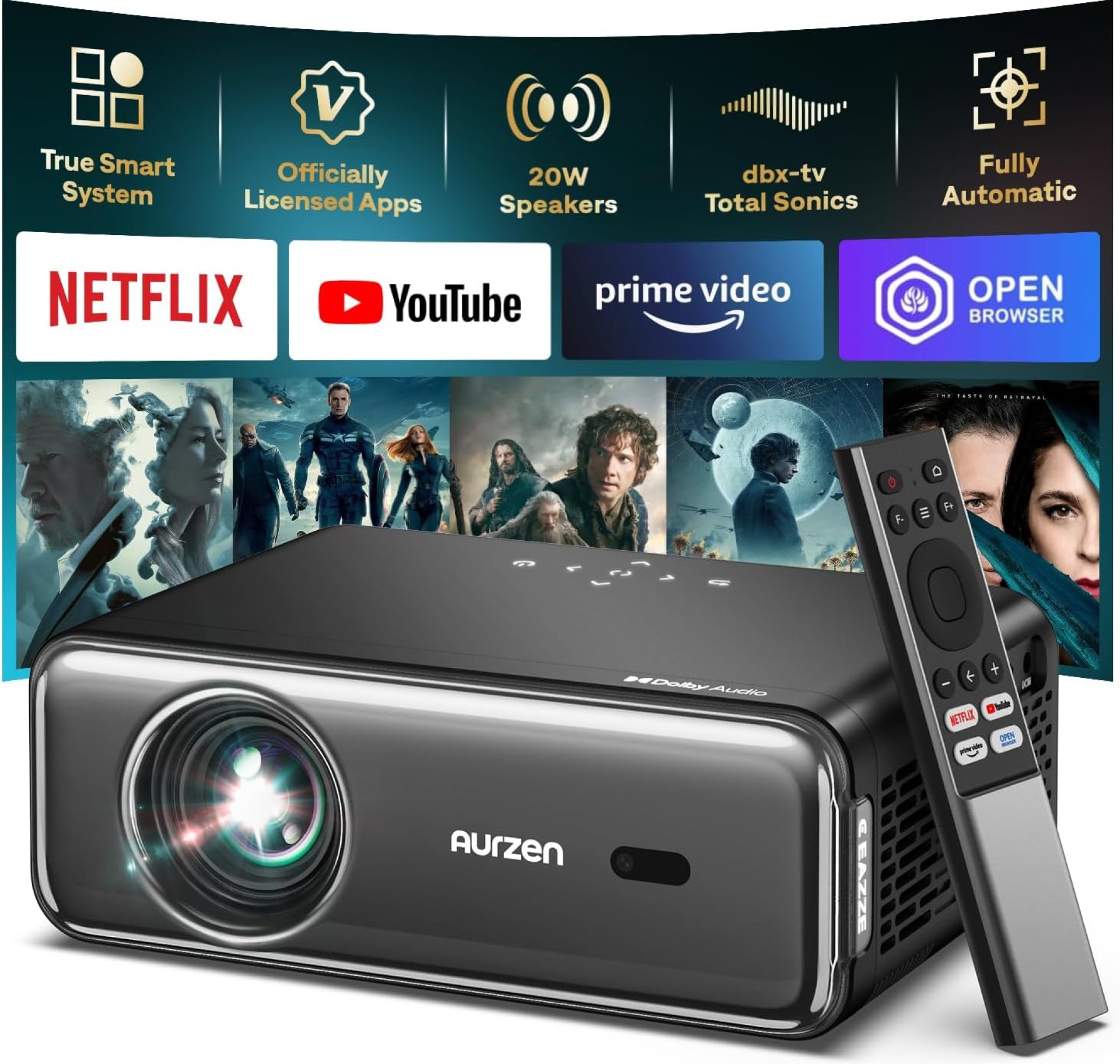 2025 Smart Projector with Dolby Audio & NetfIix Officially, Auto Focus & Keystone, Full HD 1080P 4K Support, 20W Speakers, dbx-tv Total Sonics, for Home Cinema Bedroom Android IOS 2025 Smart Projector with Dolby Audio & NetfIix Officially, Auto Focus & Keystone, Full HD 1080P 4K Support, 20W Speakers, dbx-tv Total Sonics, for Home Cinema Bedroom Android IOS