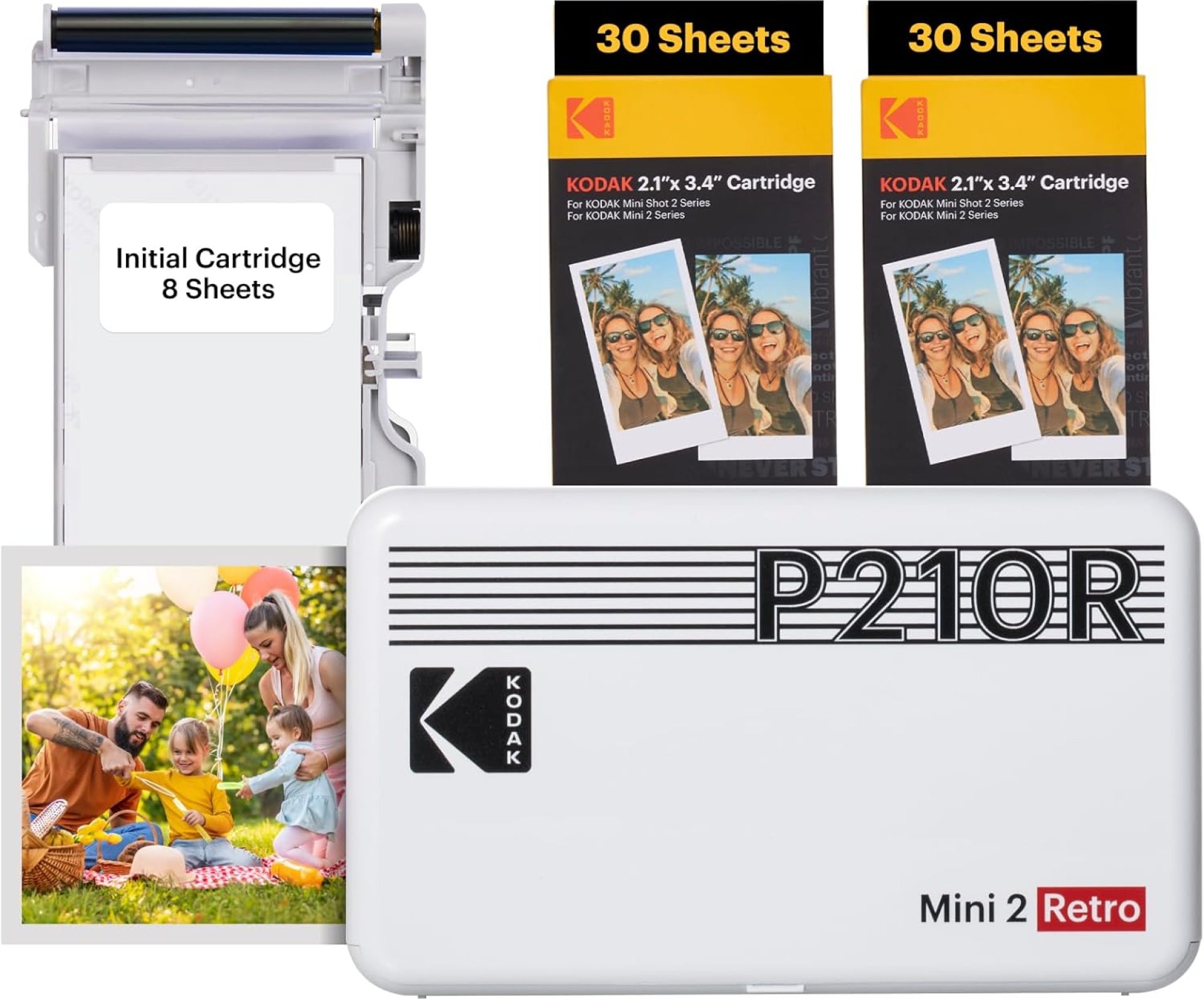 KODAK Mini 2 Retro 4PASS Portable Photo Printer (2.1×3.4 inches) Initial 8 Sheets + 60 Sheets Pack Bundle, White KODAK Mini 2 Retro 4PASS Portable Photo Printer (2.1×3.4 inches) Initial 8 Sheets + 60 Sheets Pack Bundle, White