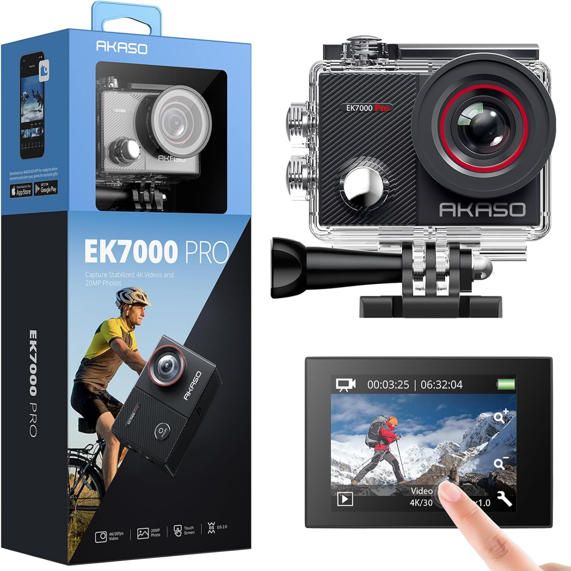 AKASO EK7000 Pro 4K Action Camera – Touch Screen EIS Adjustable View Angle 40m Waterproof Underwater Camera Remote Control Helmet Camera with Accessories Kit AKASO EK7000 Pro 4K Action Camera – Touch Screen EIS Adjustable View Angle 40m Waterproof Underwater Camera Remote Control Helmet Camera with Accessories Kit