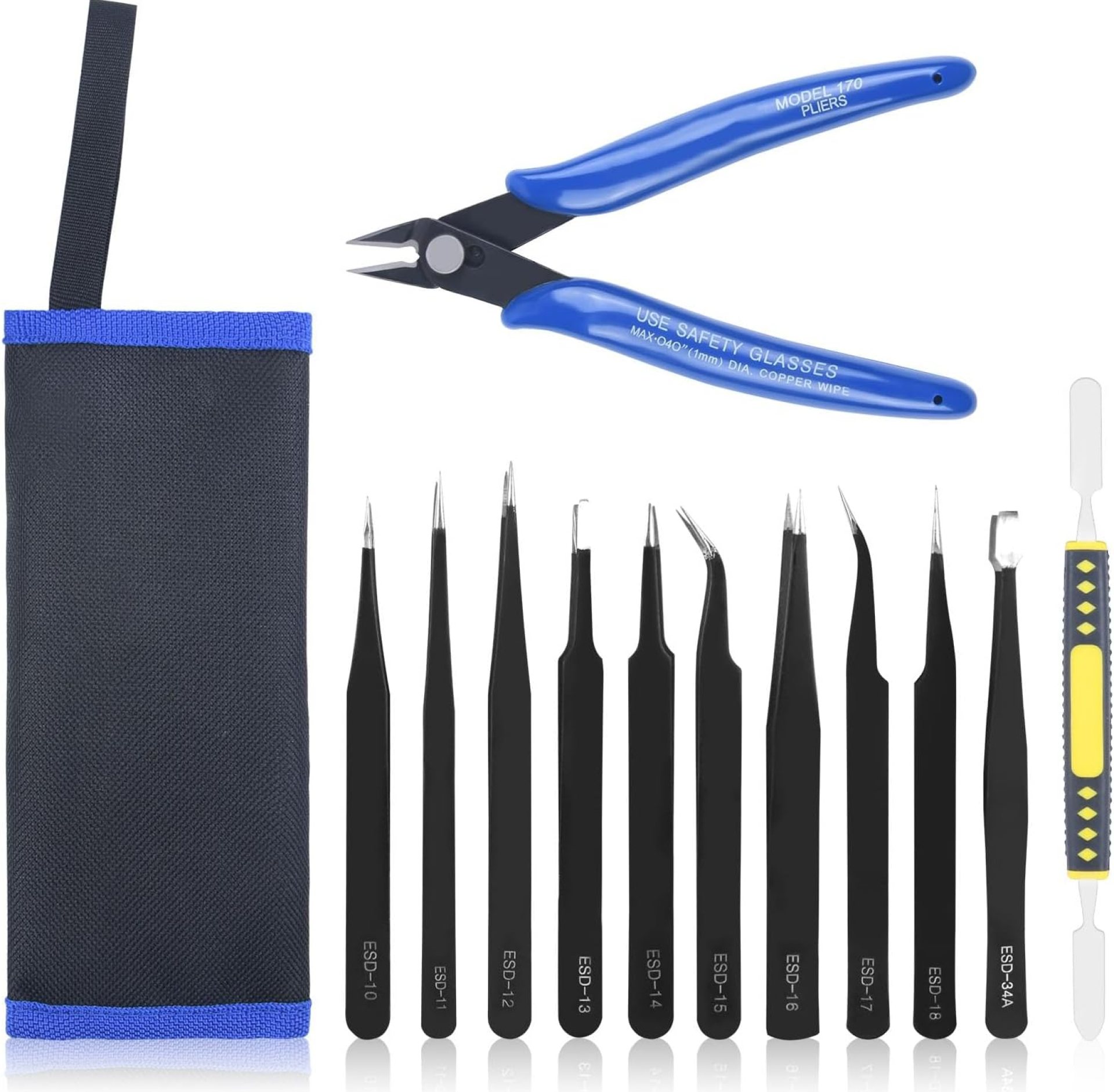 Ainiv Precision Tweezers Set, 11PCS Anti-Static ESD Tweezers Set with 1PCS Micro Wire Cutter for Modeling, Electronic Repair, Handicraft, Laboratory, Jewelry Manufacturing, Hobby etc Ainiv Precision Tweezers Set, 11PCS Anti-Static ESD Tweezers Set with 1PCS Micro Wire Cutter for Modeling, Electronic Repair, Handicraft, Laboratory, Jewelry Manufacturing, Hobby etc