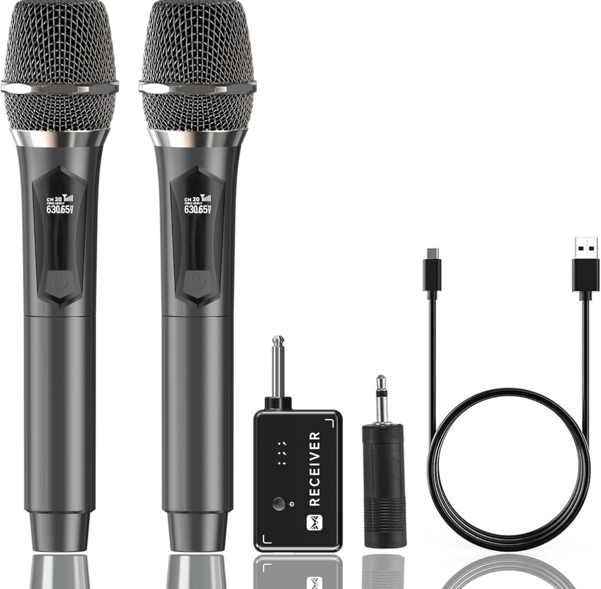 Microphone Wireless, Dual Handheld Cordless Microphone System with Rechargeable Receiver, 50H Duration, 200ft Range, Karaoke Microphones for Singing, Wedding, DJ, Party, Speech, YouTube (Grey) Microphone Wireless, Dual Handheld Cordless Microphone System with Rechargeable Receiver, 50H Duration, 200ft Range, Karaoke Microphones for Singing, Wedding, DJ, Party, Speech, YouTube (Grey)