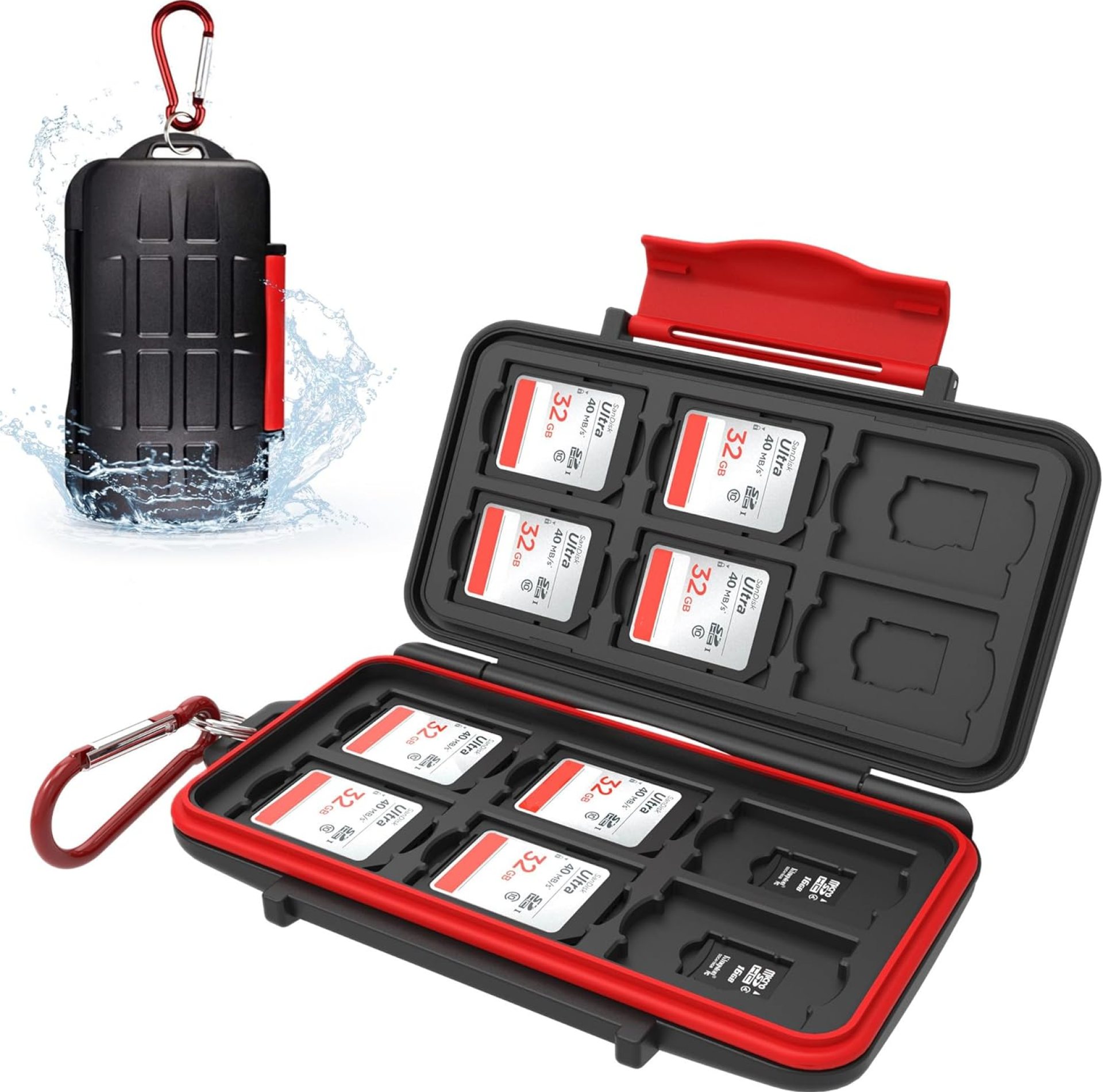 Kiorafoto Memory Card Case for 12+12 TF Micro SD Cards, Waterproof & Shockproof, Carabiner Kiorafoto Memory Card Case for 12+12 TF Micro SD Cards, Waterproof & Shockproof, Carabiner