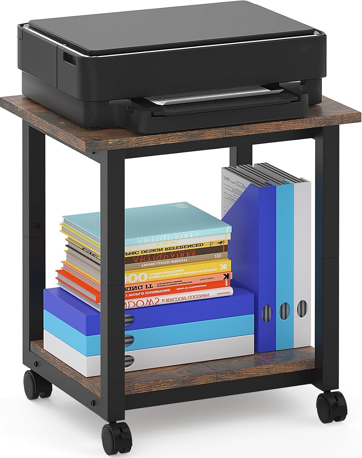 AKOZLIN Printer Stand 2 Tiers Mobile Printer Cart with Wheels Rolling Printer Holder for Desk Shelf Organizer for Printer Scanner Fax Machine Office Home Rustic Brown 16.5″×12.9″×14.5″ AKOZLIN Printer Stand 2 Tiers Mobile Printer Cart with Wheels Rolling Printer Holder for Desk Shelf Organizer for Printer Scanner Fax Machine Office Home Rustic Brown 16.5″×12.9″×14.5″