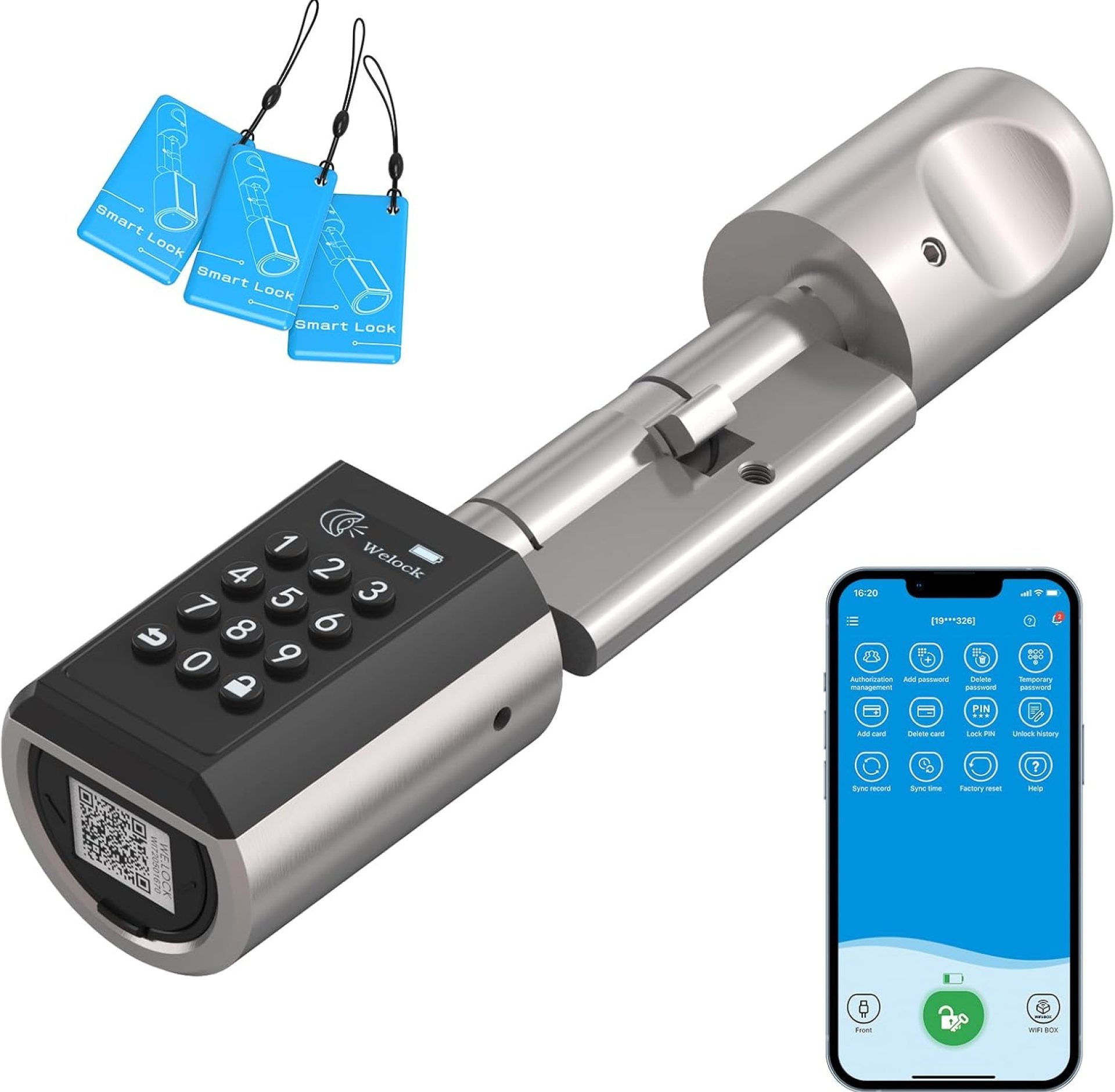WELOCK Smart Lock, Keyless Entry, for Front Door, Waterproof Digital Keypad with App and Smart Card, Adjustable Length for 50-100mm Door WELOCK Smart Lock, Keyless Entry, for Front Door, Waterproof Digital Keypad with App and Smart Card, Adjustable Length for 50-100mm Door