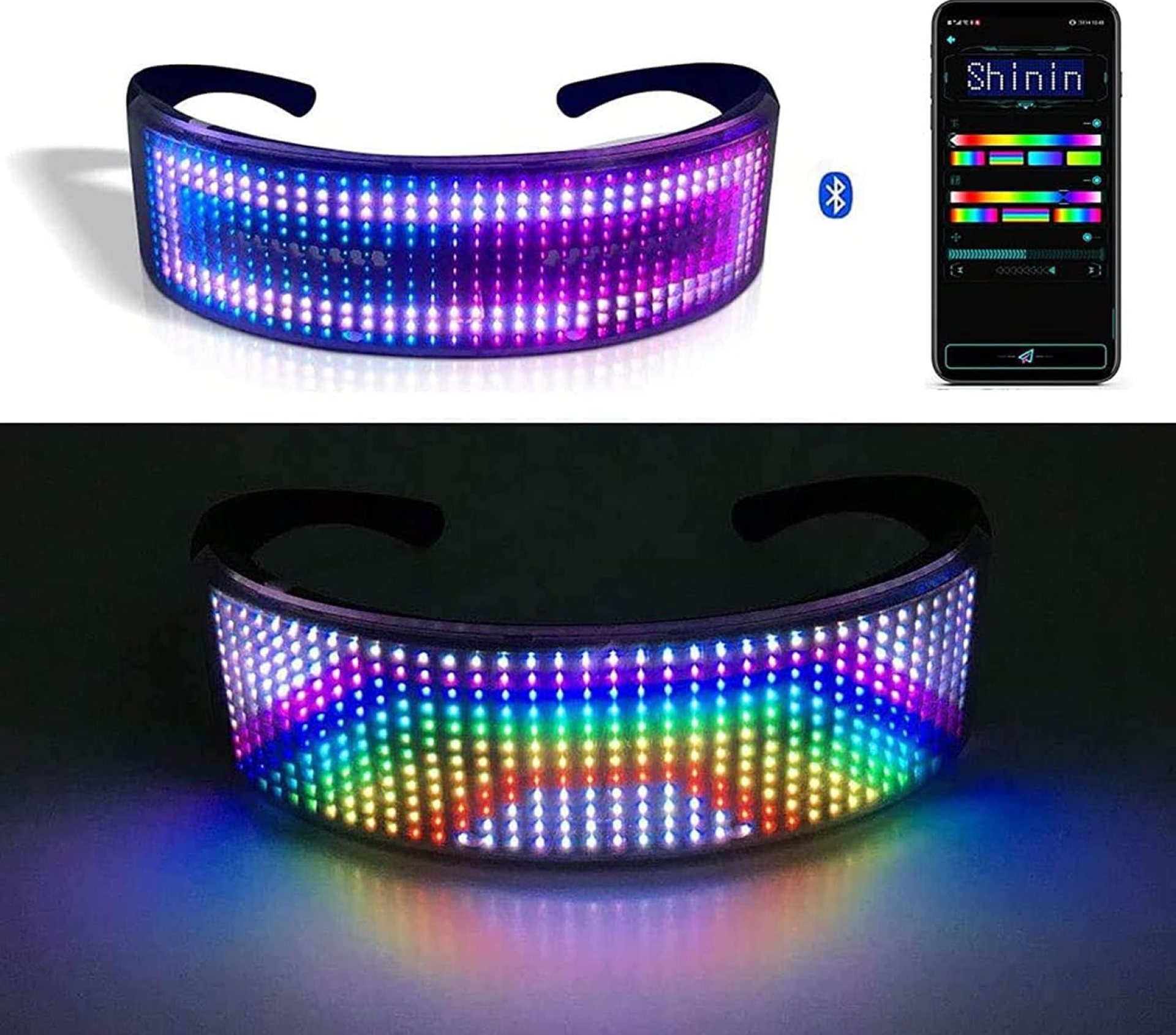 Lixada Unique LED Lenses, LED Glasses BT App Control for Party | DIY Flashing Emotions Sunglasses for Men Women Children | USB Rechargeable,Black,L Lixada Unique LED Lenses, LED Glasses BT App Control for Party | DIY Flashing Emotions Sunglasses for Men Women Children | USB Rechargeable,Black,L