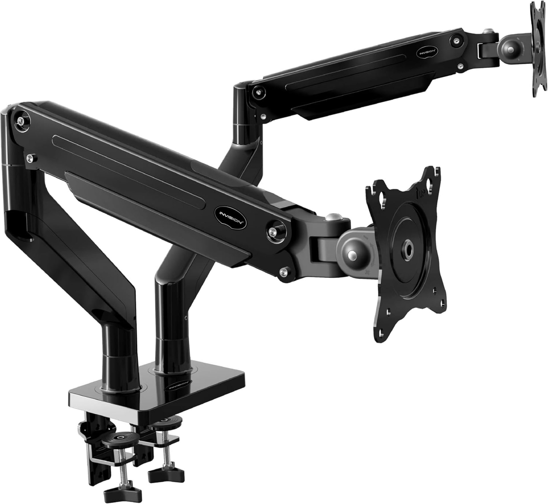Invision Dual PC Monitor Arm Bracket Ergonomic Height Adjustable (Gas Assisted) Full Motion Long Arm Desktop Clamp Mount for 24”-35” Screens Tilt & Swivel VESA 75mm & 100mm Weight 2kg to 15kg (MX900) Invision Dual PC Monitor Arm Bracket Ergonomic Height Adjustable (Gas Assisted) Full Motion Long Arm Desktop Clamp Mount for 24”-35” Screens Tilt & Swivel VESA 75mm & 100mm Weight 2kg to 15kg (MX900)