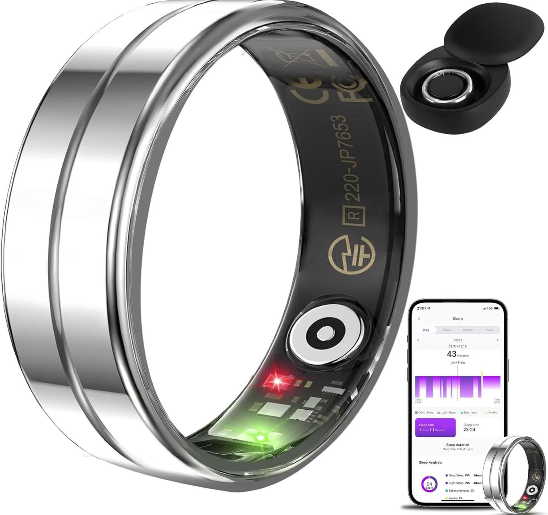Catolsss Health Ring Smart Ring for Men Women Silver Fitness Ring Android iOS Fitness Tracker, Pedometer, Step Counter – Waterproof Curved Smart Ring for Men and Women Catolsss Health Ring Smart Ring for Men Women Silver Fitness Ring Android iOS Fitness Tracker, Pedometer, Step Counter – Waterproof Curved Smart Ring for Men and Women