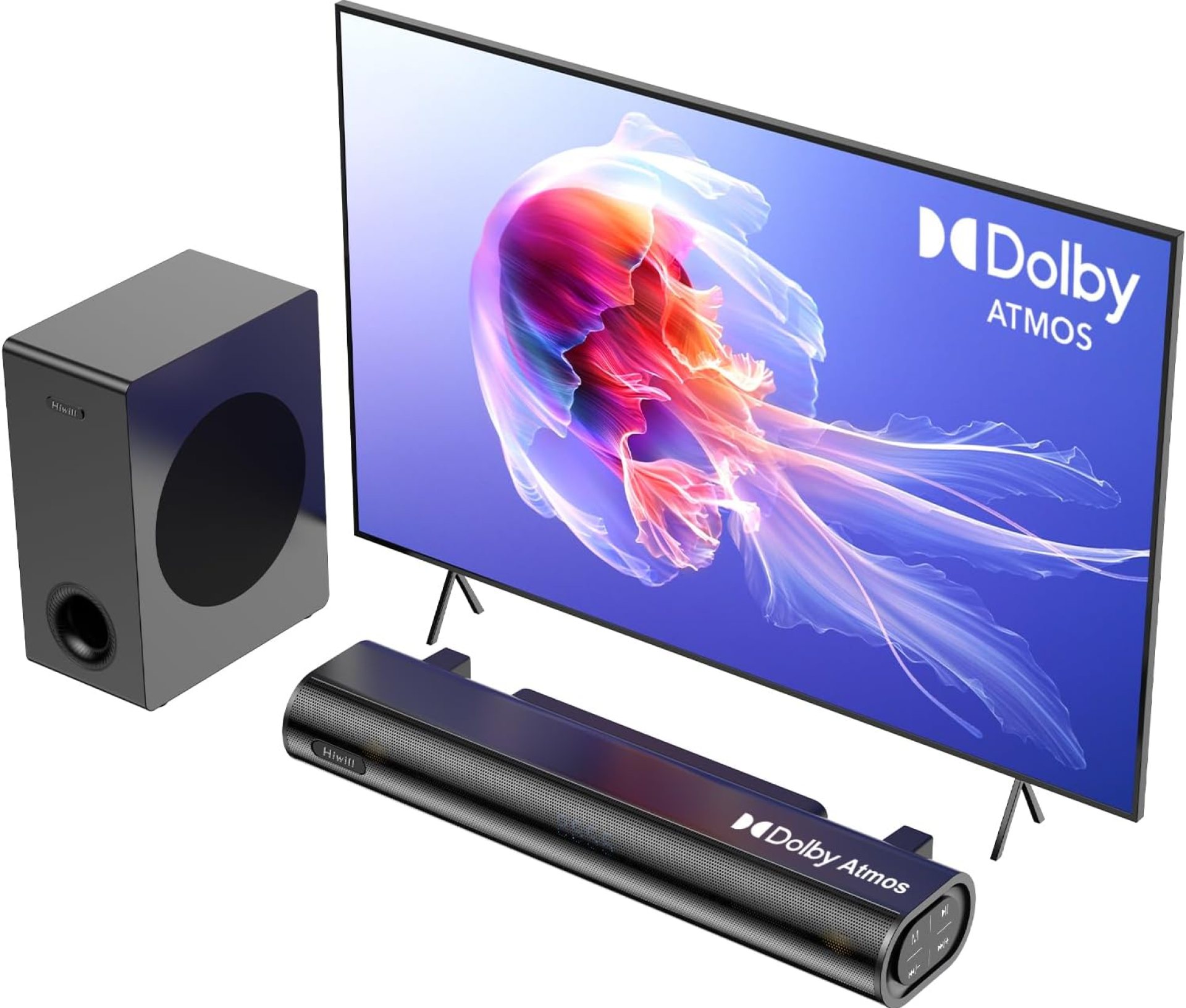Hiwill 2.1CH Dolby Atmos Soundbar, 200W Peak Power Sound bar for TV, TV Soundbar with 5.25” Big Subwoofer, Adjustable Treble and Bass, Home Theater Speakers, eARC/ARC/OPT/BT/AUX, HiElite A21 Hiwill 2.1CH Dolby Atmos Soundbar, 200W Peak Power Sound bar for TV, TV Soundbar with 5.25” Big Subwoofer, Adjustable Treble and Bass, Home Theater Speakers, eARC/ARC/OPT/BT/AUX, HiElite A21