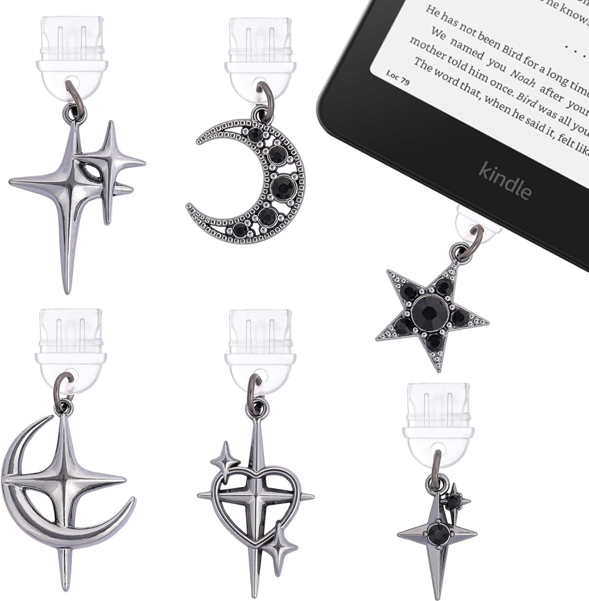 TAKEALOOKO Y2K Dust Plug Charms for Kindle – 6 Pcs Fantasy Goth Stars Pendant Compatible with Type C/USB C Charger Port Gifts TAKEALOOKO Y2K Dust Plug Charms for Kindle – 6 Pcs Fantasy Goth Stars Pendant Compatible with Type C/USB C Charger Port Gifts