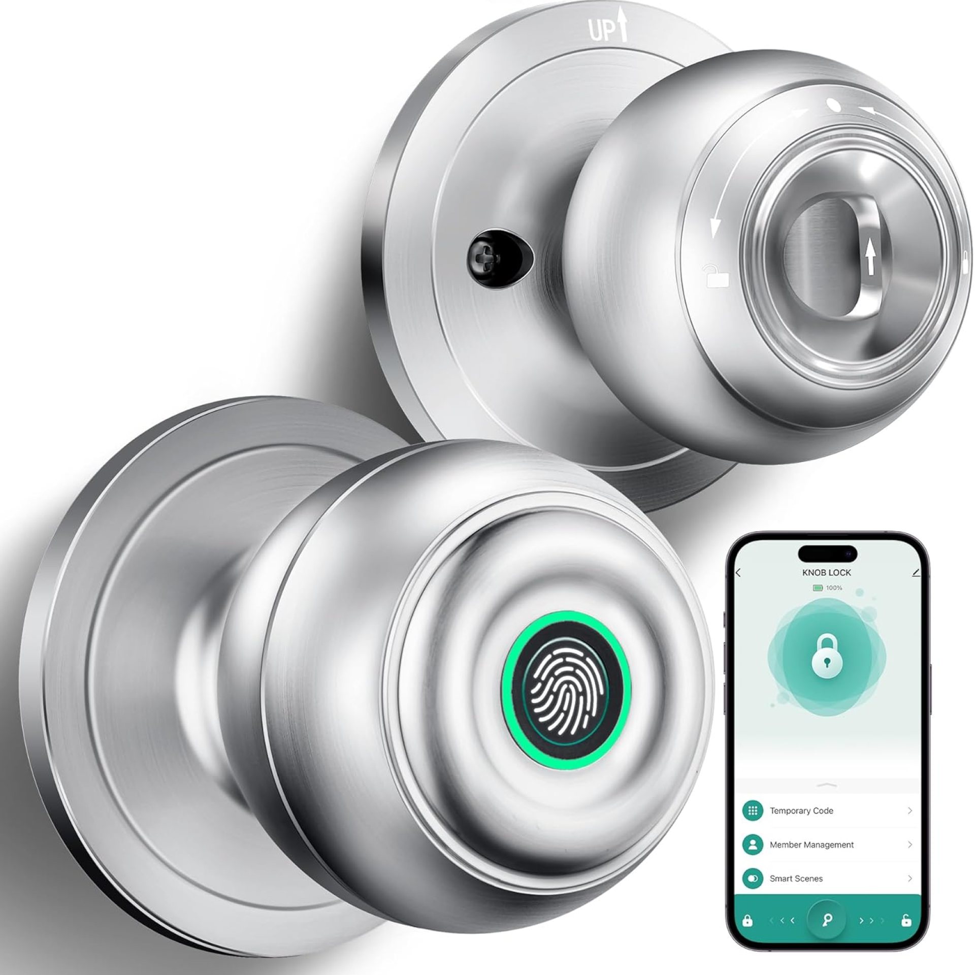 Fingerprint Door Lock, Smart Fingerprint Door Knob with Lock, Biometric Door Lock with App Control & Key, Keyless Thumbprint Entry Door Lock for Bedroom, Front Door, Home, Apartment-Dark Black Fingerprint Door Lock, Smart Fingerprint Door Knob with Lock, Biometric Door Lock with App Control & Key, Keyless Thumbprint Entry Door Lock for Bedroom, Front Door, Home, Apartment-Dark Black