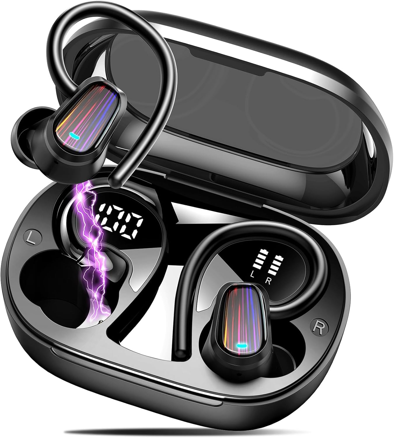 OYIB Wireless Earbuds Sport, Mini Bluetooth 5.4 Headphones with 4 ENC Mic, 50H Playtime Wireless Headphones with Earhooks, LED Display, IP7 Waterproof Earphones for Running/Gym, Deep Black OYIB Wireless Earbuds Sport, Mini Bluetooth 5.4 Headphones with 4 ENC Mic, 50H Playtime Wireless Headphones with Earhooks, LED Display, IP7 Waterproof Earphones for Running/Gym, Deep Black