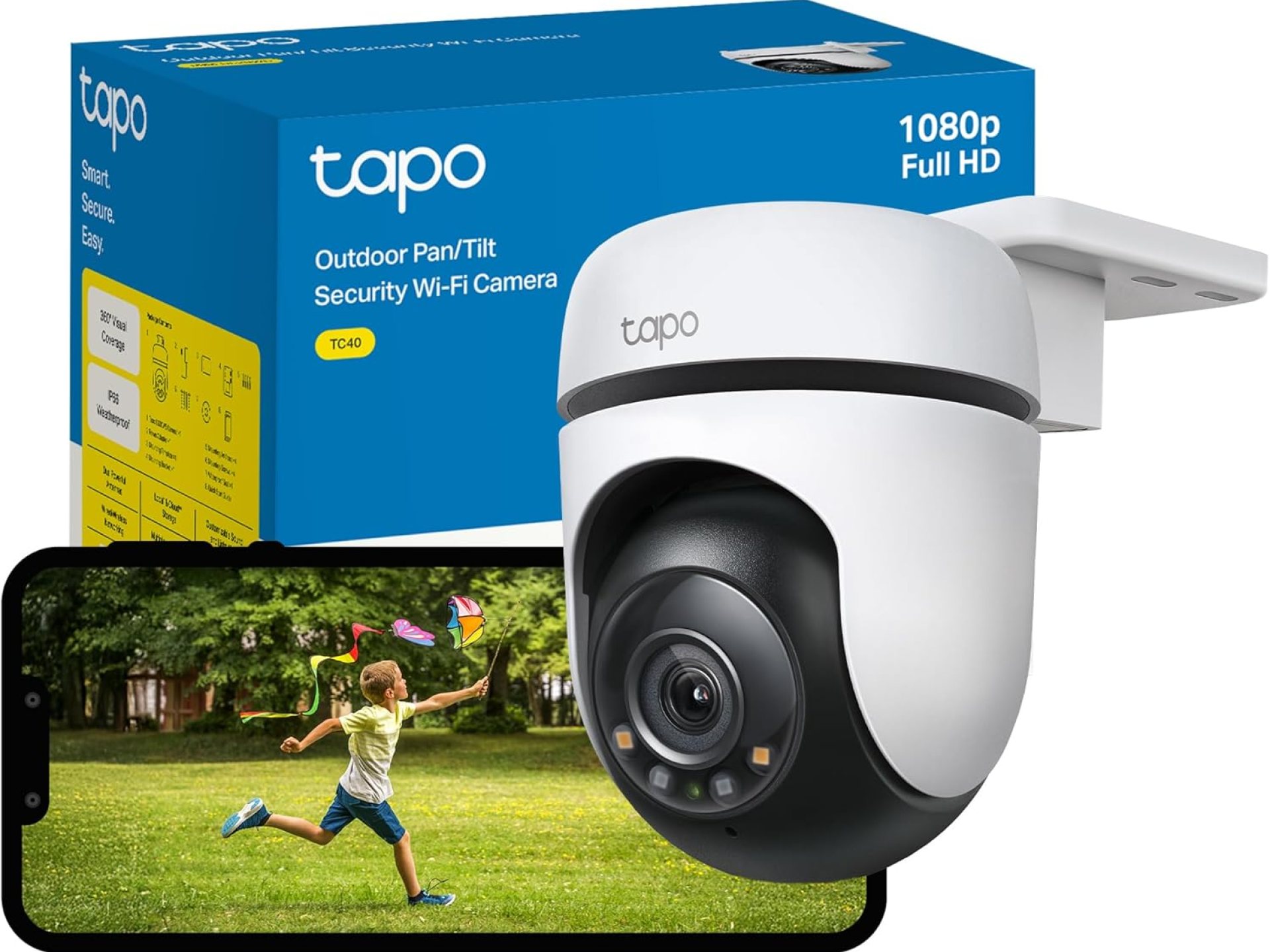 Tapo TC40 Pan/Tilt Smart Security Outdoor Camera, Full HD, 360° Smart Person Detection Motion Tracking, Color Night Vision, WiFi Camera No Monthly Fee, Two-Way Talk, IP65, Works with Alexa & Google Tapo TC40 Pan/Tilt Smart Security Outdoor Camera, Full HD, 360° Smart Person Detection Motion Tracking, Color Night Vision, WiFi Camera No Monthly Fee, Two-Way Talk, IP65, Works with Alexa & Google