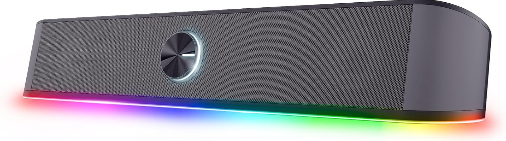 Trust Gaming GXT 1619 Rhox RGB Illuminated Soundbar, PC Speakers, 12W Peak Power, USB Powered Sound Bar, 3.5mm Jack, Plug and Play, Stereo PC Soundbar for Desktop, Laptop, Computer – Black/Grey Trust Gaming GXT 1619 Rhox RGB Illuminated Soundbar, PC Speakers, 12W Peak Power, USB Powered Sound Bar, 3.5mm Jack, Plug and Play, Stereo PC Soundbar for Desktop, Laptop, Computer – Black/Grey