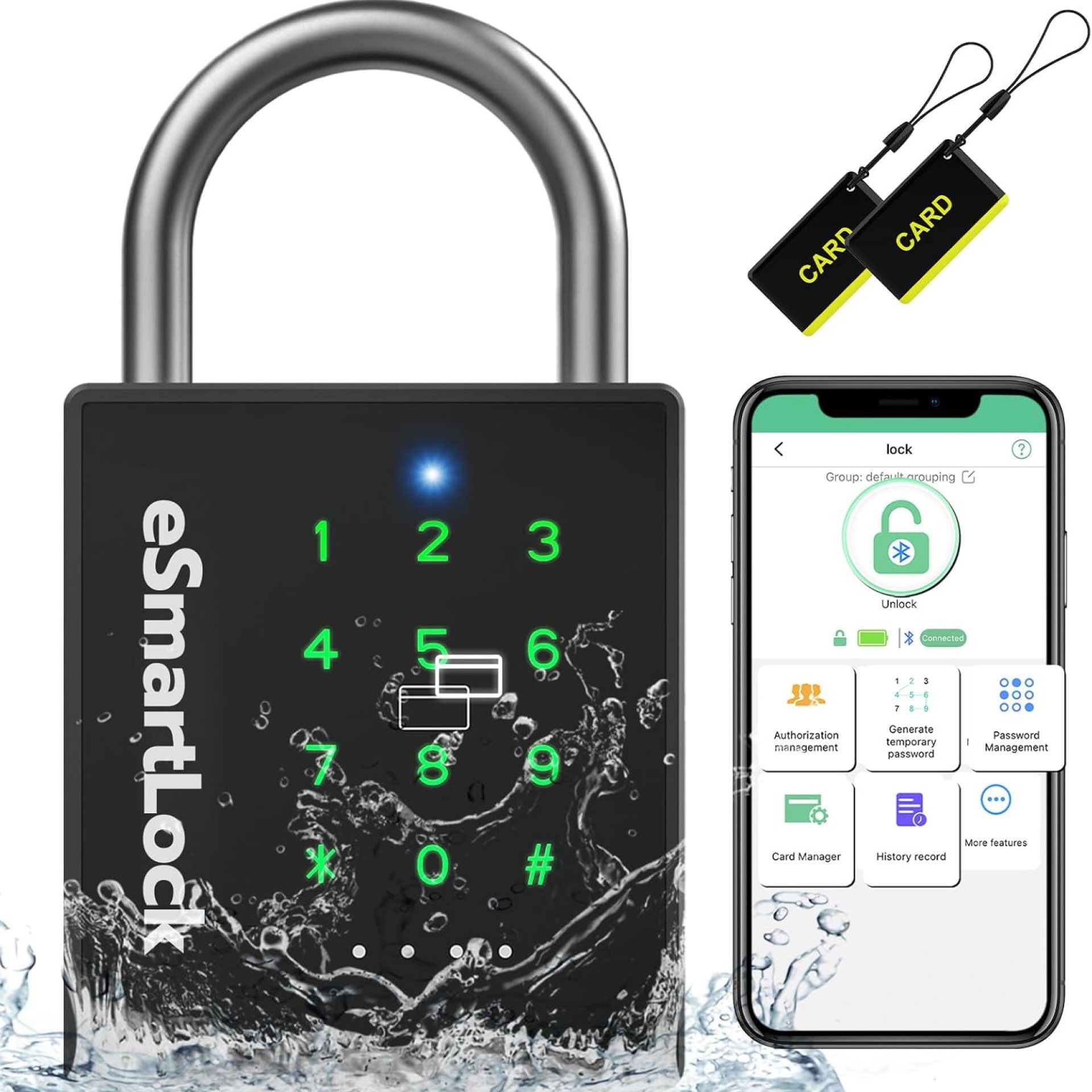 Anweller Heavy Duty Smart Padlock, Bluetooth Padlock with Code and RFID, Outdoor Weatherproof Code Combination Lock for Gate, Sheds, Fence, Garage, Locker, Container Anweller Heavy Duty Smart Padlock, Bluetooth Padlock with Code and RFID, Outdoor Weatherproof Code Combination Lock for Gate, Sheds, Fence, Garage, Locker, Container