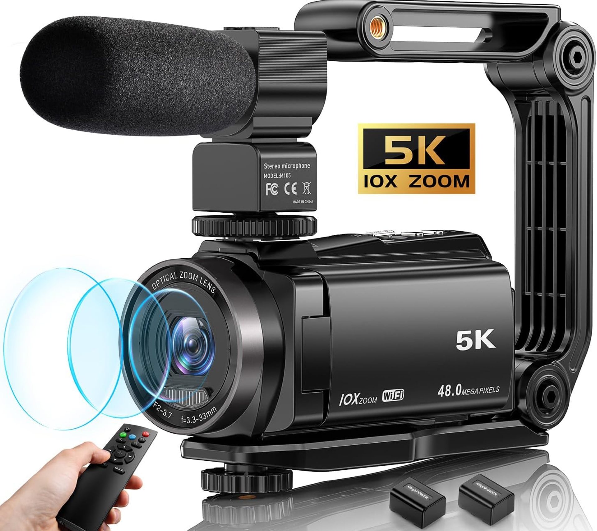 Ahlirmoy 5K Video Camera Camcorder, 10X Optical Zoom 48MP 30FPS Vlogging Camera for YouTube WiFi IR Night Vision Recorder Cameras for Photography Vlog Camera, Remote Control, 2 Batteries Ahlirmoy 5K Video Camera Camcorder, 10X Optical Zoom 48MP 30FPS Vlogging Camera for YouTube WiFi IR Night Vision Recorder Cameras for Photography Vlog Camera, Remote Control, 2 Batteries