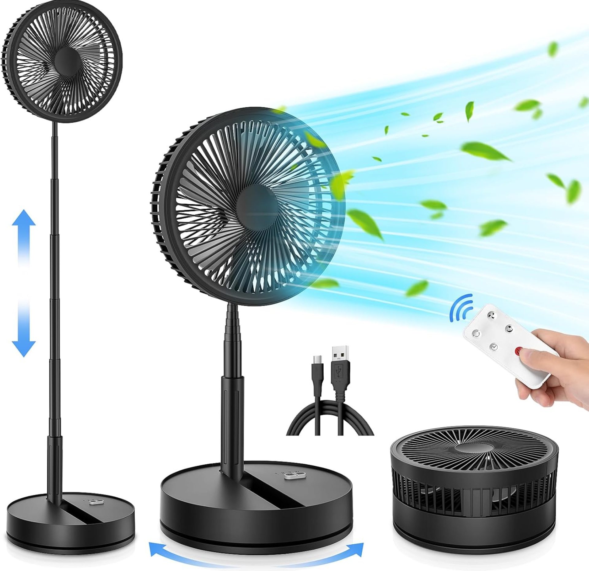 9 inch Portable Oscillating Standing Pedestal Fan with Remote Control, Silent 7200mAh Rechargeable Battery USB Powered Floor Fan, Height Adjustable Foldable Desk Table Fans for Bedroom Home Black 9 inch Portable Oscillating Standing Pedestal Fan with Remote Control, Silent 7200mAh Rechargeable Battery USB Powered Floor Fan, Height Adjustable Foldable Desk Table Fans for Bedroom Home Black