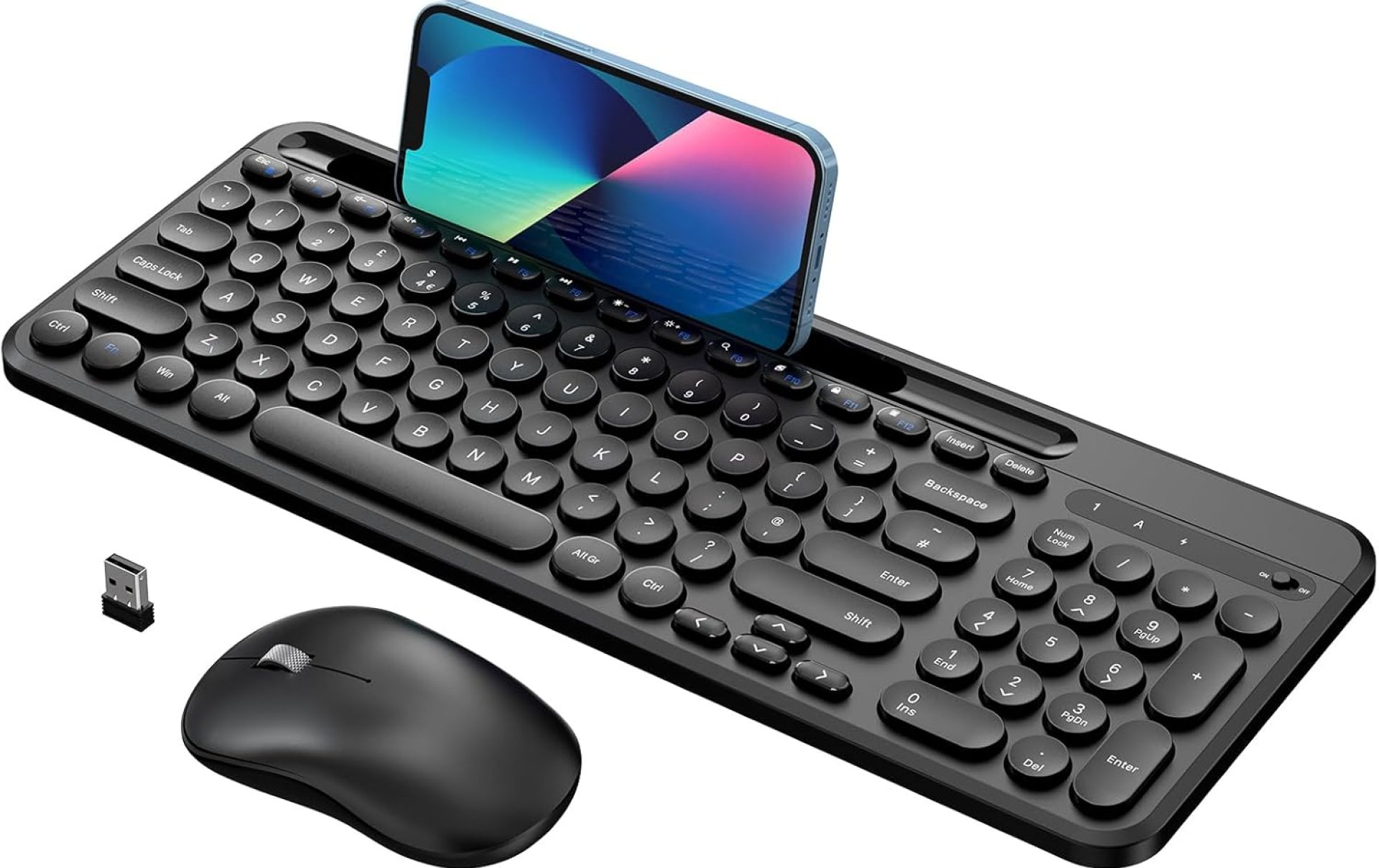 Cimetech Wireless Keyboard and Mouse set, Phone Holder USB Keyboard & UK Slient Ergonomic Mice, QWERTY Layout, Automatic Power Saving Function for PC, Laptop, Desktop, Notebook, Computer Cimetech Wireless Keyboard and Mouse set, Phone Holder USB Keyboard & UK Slient Ergonomic Mice, QWERTY Layout, Automatic Power Saving Function for PC, Laptop, Desktop, Notebook, Computer