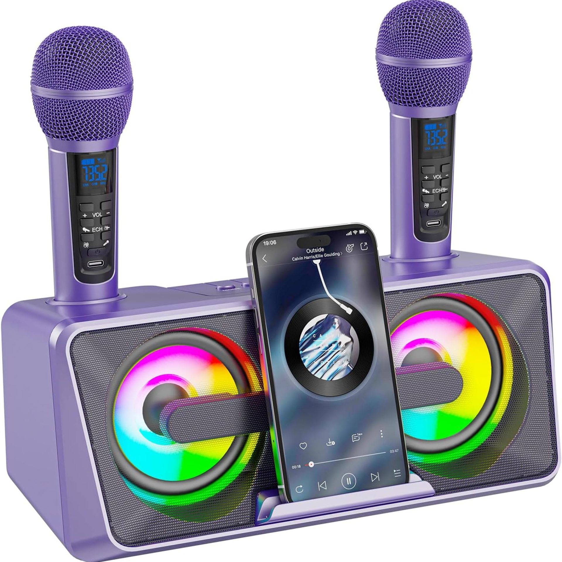 Karaoke Machine for Adults and Kids with 2 UHF Wireless Microphones,Portable Bluetooth Singing Speakers PA System with disco lights Phone Holder for Home Party,Picnic,Car,Outdoo/Birthday Gifts Karaoke Machine for Adults and Kids with 2 UHF Wireless Microphones,Portable Bluetooth Singing Speakers PA System with disco lights Phone Holder for Home Party,Picnic,Car,Outdoo/Birthday Gifts