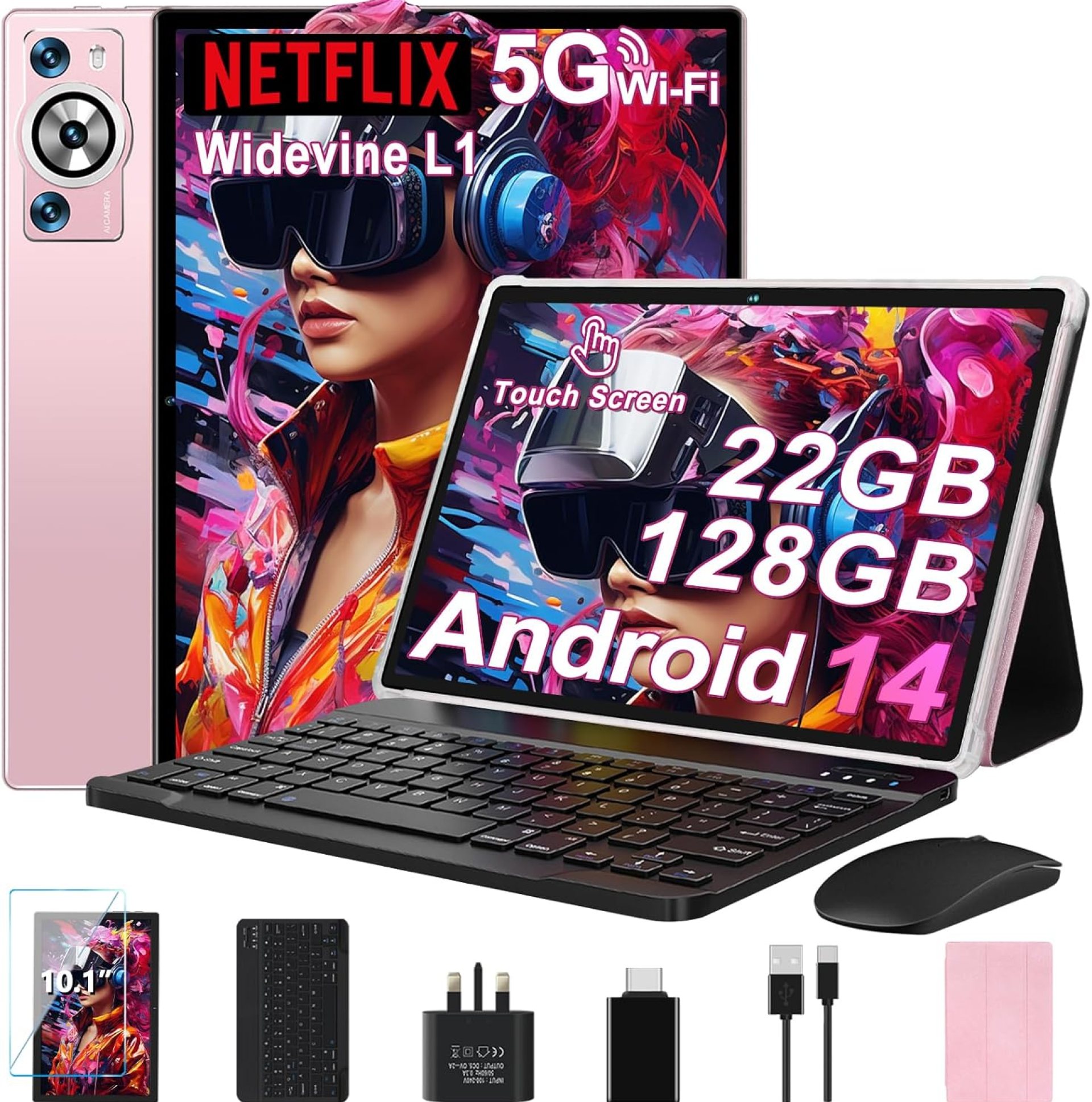2025 Tablet 10 Inch Android 14 22GB RAM+128GB ROM(TF 2TB), Octa Core 2.0 GHz, 5G WiFi, 8000mAh | BT5.0 | Widevine L1 FHD | Face ID | Widgets | GPS | Type C | GMS Tablet with Keyboard & Mouse – Gold 2025 Tablet 10 Inch Android 14 22GB RAM+128GB ROM(TF 2TB), Octa Core 2.0 GHz, 5G WiFi, 8000mAh | BT5.0 | Widevine L1 FHD | Face ID | Widgets | GPS | Type C | GMS Tablet with Keyboard & Mouse – Gold