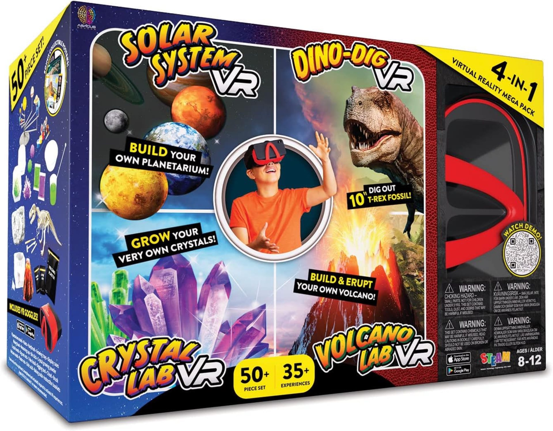 Abacus Brands Virtual Reality 4 in 1 Deluxe VR Lab – Illustrated Interactive VR Book and STEM Learning Activity Set (Solar System, Dino-Dig, Crystal and Volcano) Abacus Brands Virtual Reality 4 in 1 Deluxe VR Lab – Illustrated Interactive VR Book and STEM Learning Activity Set (Solar System, Dino-Dig, Crystal and Volcano)