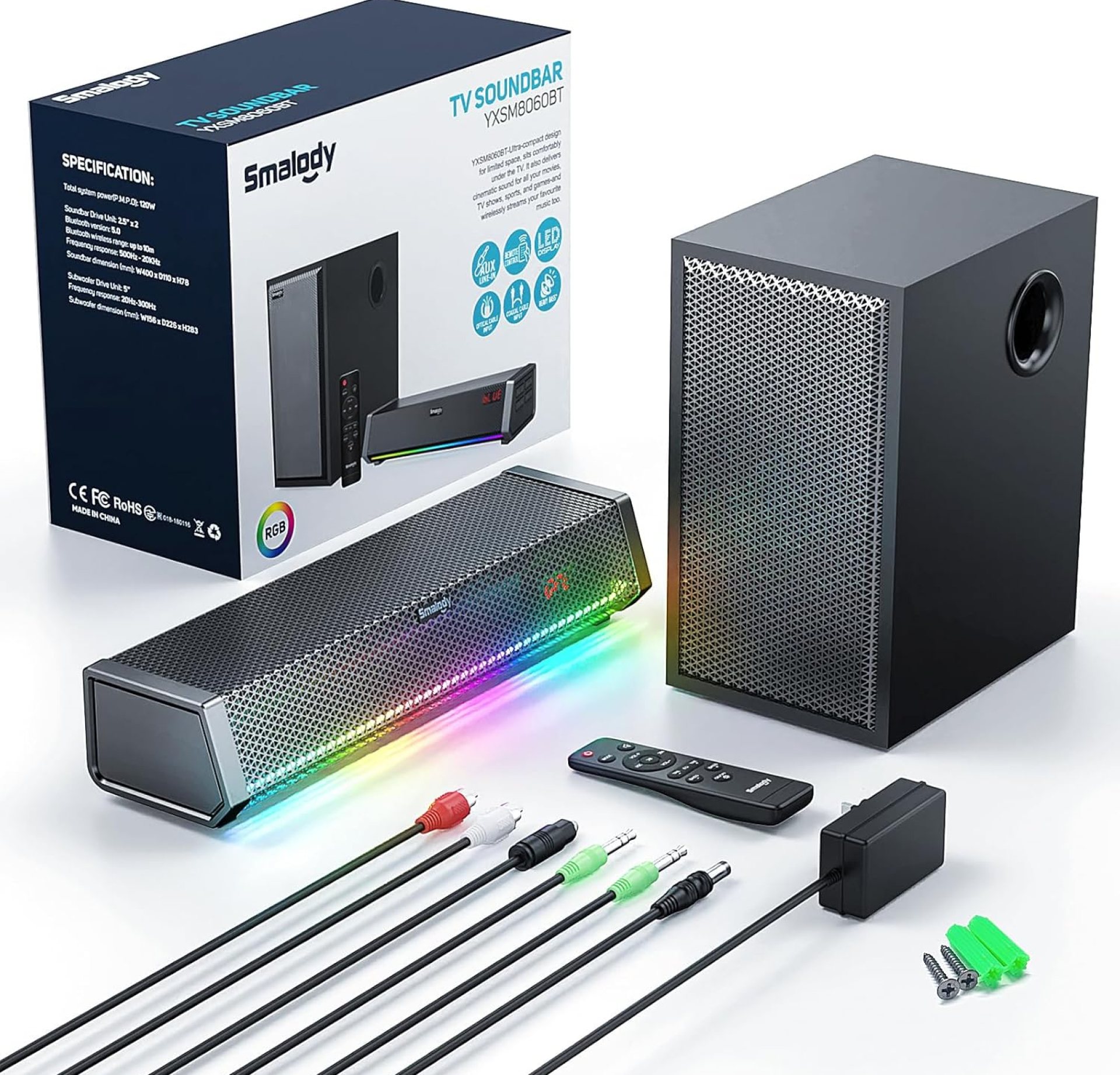 Smalody TV Speakers, Home Theater Speaker Wireless Audio Sound bar TV Speaker + Bass Subwoofer, Bluetooth Enabled/Optical/AUX/COAXIAL Inputs/Remote Control Smalody TV Speakers, Home Theater Speaker Wireless Audio Sound bar TV Speaker + Bass Subwoofer, Bluetooth Enabled/Optical/AUX/COAXIAL Inputs/Remote Control