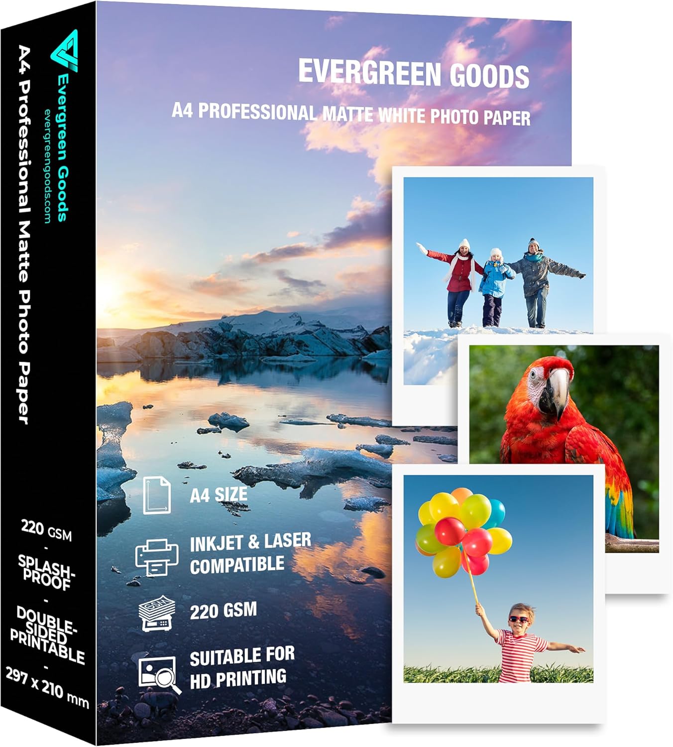 Inkjet & Laser Photo Paper A4 Matte Splashproof 50 Sheets 220 GSM Double-Sided Printable for Canon HP Epson Printer Inkjet & Laser Photo Paper A4 Matte Splashproof 50 Sheets 220 GSM Double-Sided Printable for Canon HP Epson Printer