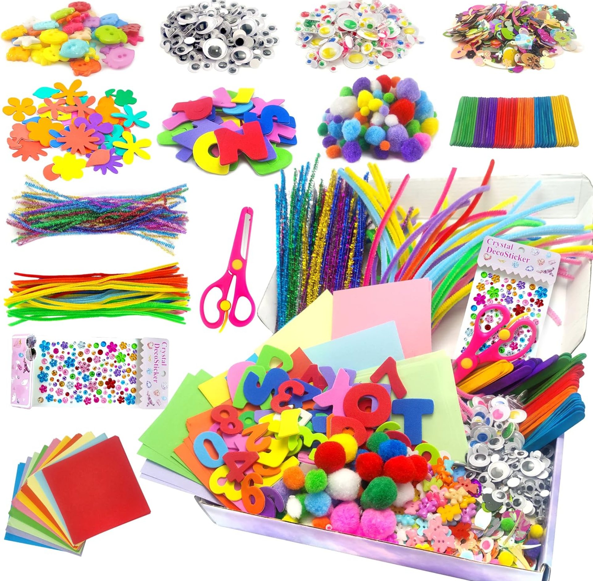 Obqo 2000+ Pcs Craft Supplies for Kids Ages 4-8, Toddler Box Includes Pipe Cleaners, Pom Poms, Buttons – All in One Supplies for Ages 4 5 6 7 8 Obqo 2000+ Pcs Craft Supplies for Kids Ages 4-8, Toddler Box Includes Pipe Cleaners, Pom Poms, Buttons – All in One Supplies for Ages 4 5 6 7 8