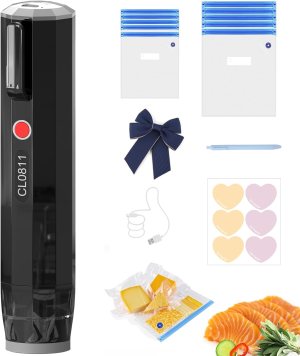 Handheld Compact Vacuum Sealer for Food Preservation, Portable Cordless Sealer Machine Food Fresh,Vacuum Sealer with 10 PCS Reusable Sous Vide Bags for Preserving Vegetables, Fruits