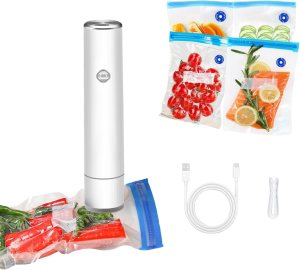 Handheld Vacuum Sealer,Uthvouxy Vacuum Sealer for Food Preservation and Storage,Mini Sealer with 5 Reusable Vacuum Bags,Portable & Rechargeable, Easy to Operate with One Hand