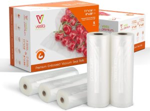 Vesta Precision Premium Vacuum Sealer Bags Rolls – 8” x 20’ (2 Rolls) | 11” x 16’ (3 Rolls) 5 Mil Thickness, Puncture Resistant, Ideal for Food Storage, Meal Prep, and Sous Vide