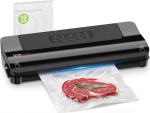 Bonsenkitchen Vacuum Sealer Machine Multi-Functional Food Sealer with 10 Vacuum Bags, Fast-Compact Design, External Vacuum System & Accessory Tube for Freshness Preservation