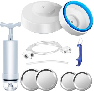 Mason Jar Vacuum Sealer Kit with Accessory Hose for Wide and Regular Mouth Jars, Manual Portable Vacuum Pump and Lid Opener